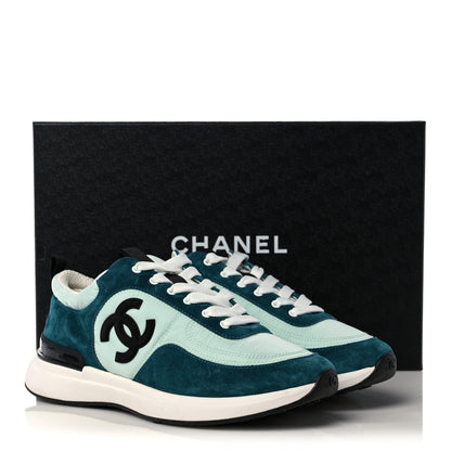 Chanel Nylon Suede Calfskin CC Sneakers 38.5 Green Light Green 8 of 8