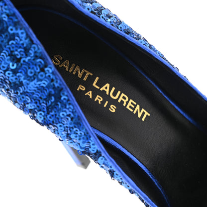Saint Laurent Sequin Paris 105 V Cut Pumps 37 Blue Roy 7 of 8