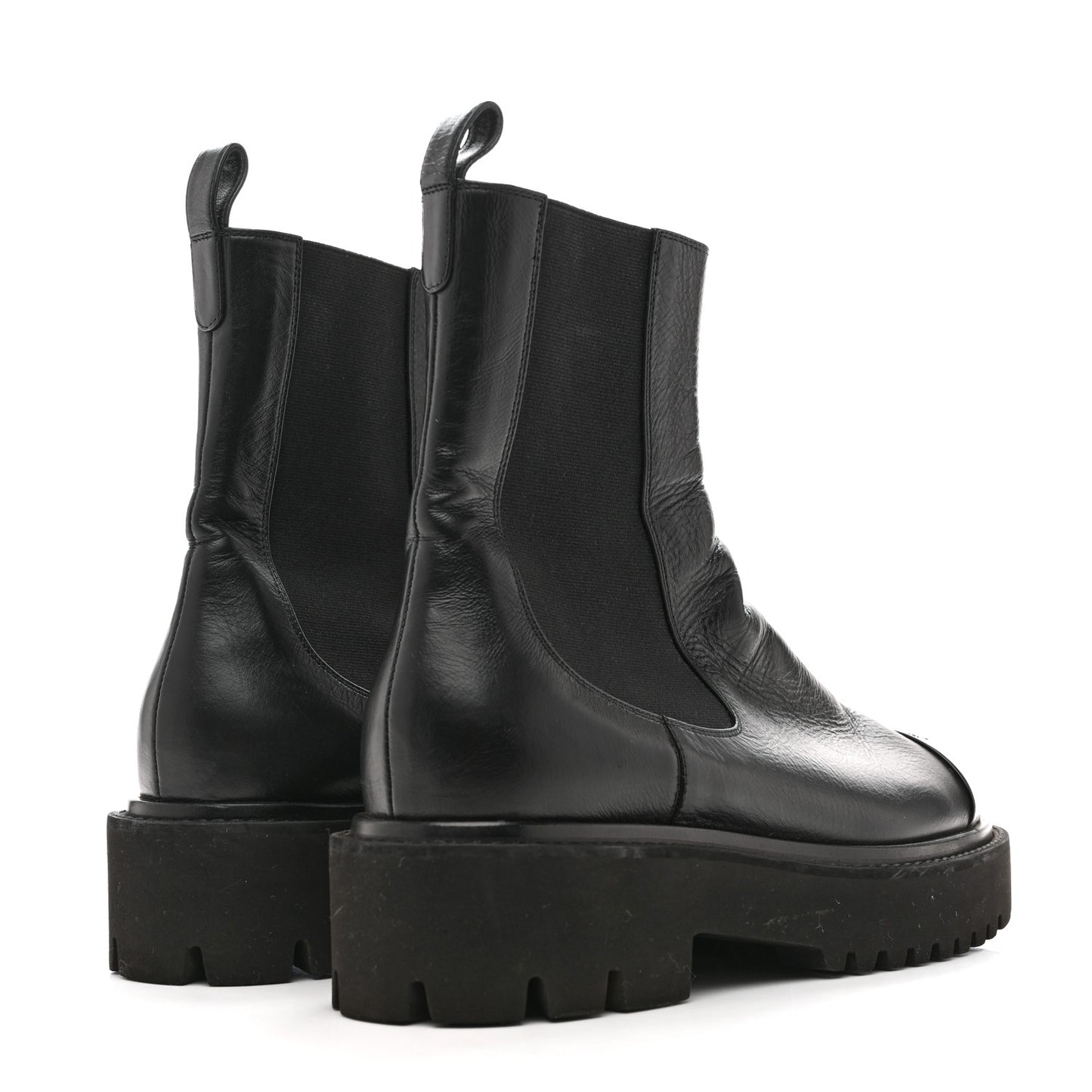 Crumpled Calfskin Patent Cap Toe Short Boots 39.5 Black