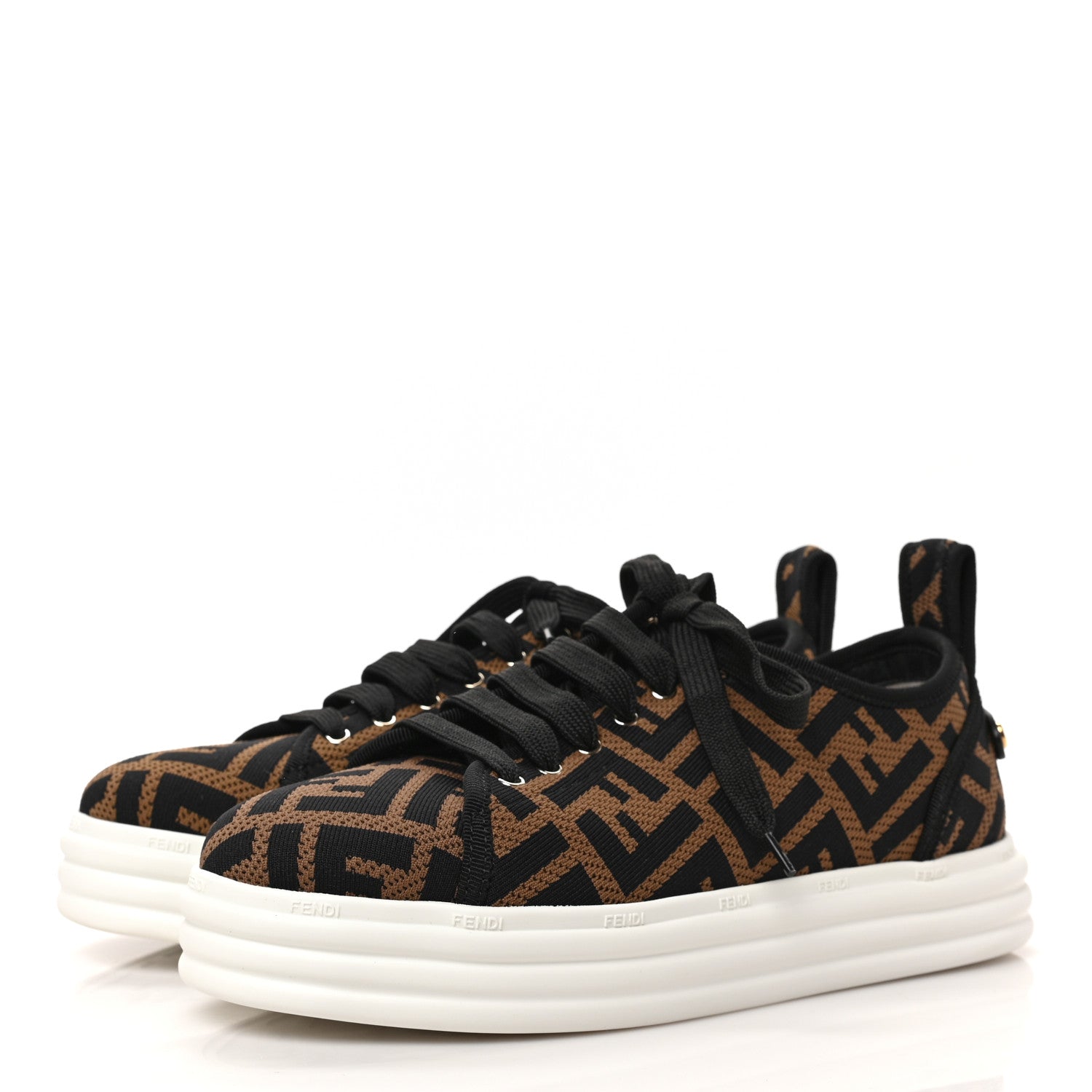 Fendi Fabric FF Micro-Perforated Rise Low Top Sneakers 37.5 Tobacco Black 2 of 7