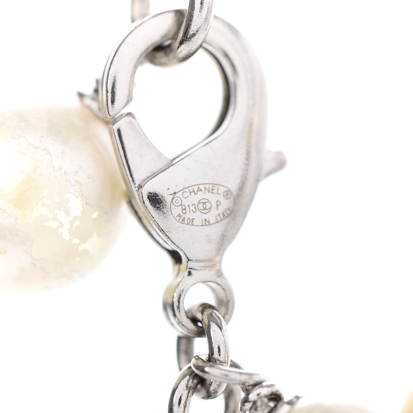 Crystal Pearl CC Bracelet Silver