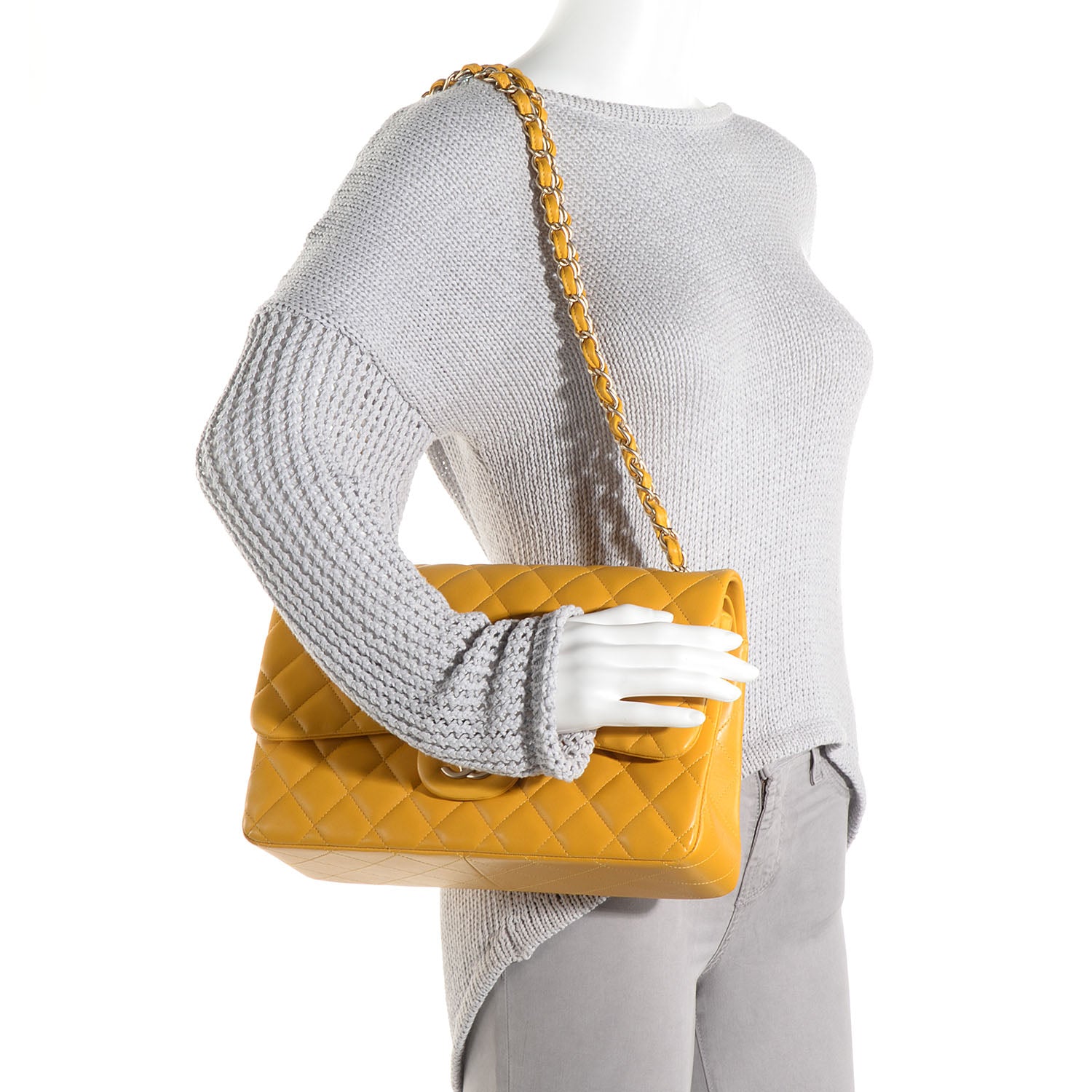 Chanel Lambskin Jumbo Double Flap Yellow 2 of 9