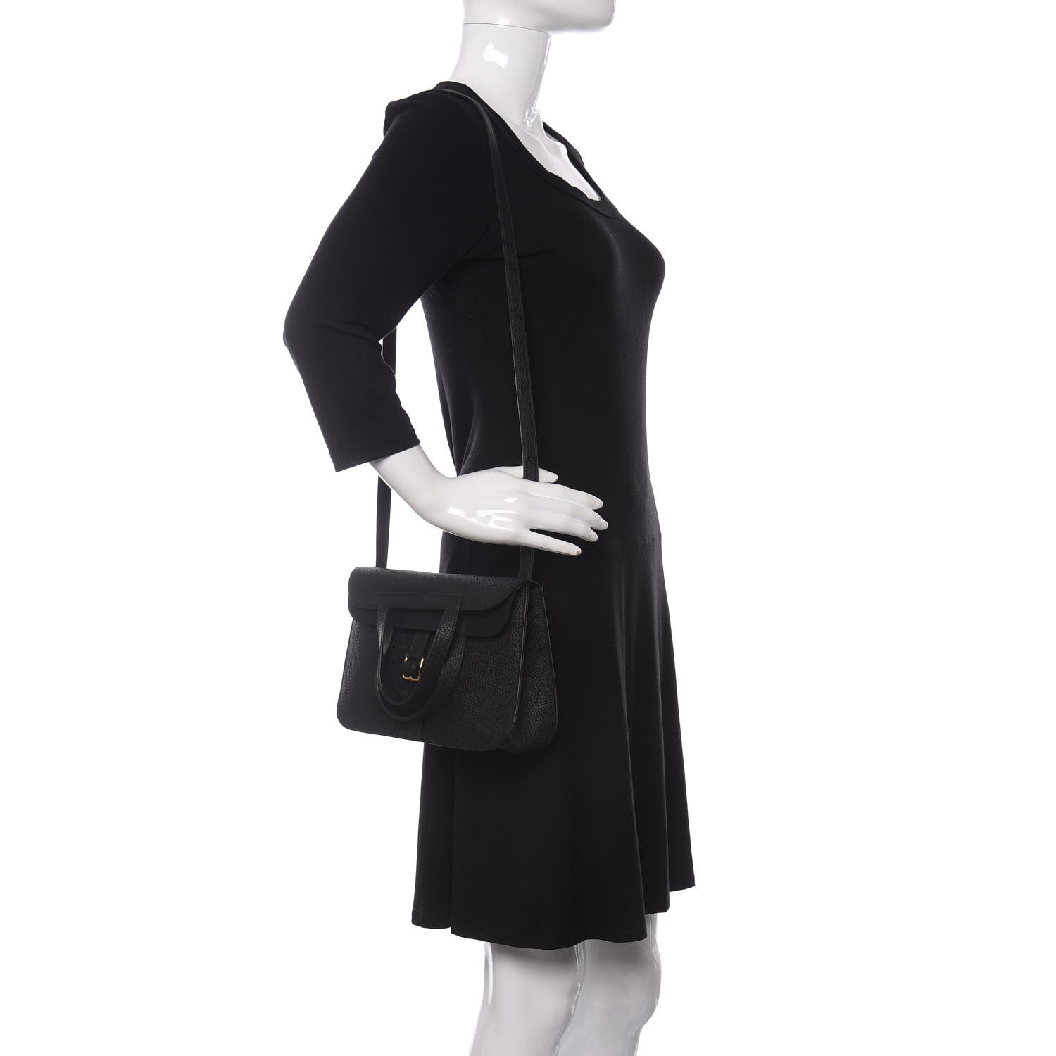 Hermes Taurillon Clemence Halzan 25 Black 2 of 13