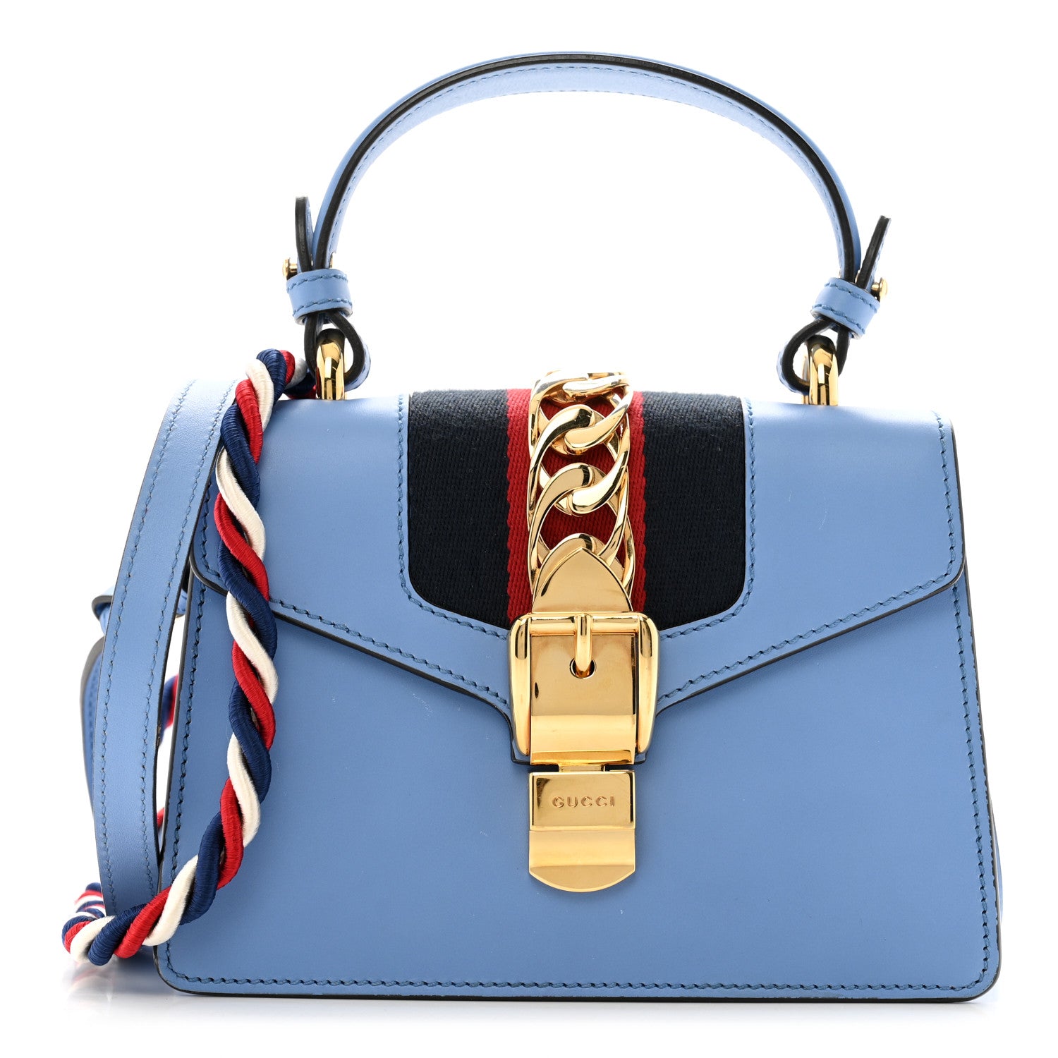 Gucci Vitello Fontanella Web Mini Sylvie Top Handle Bag Clear Sky Blue 1 of 14