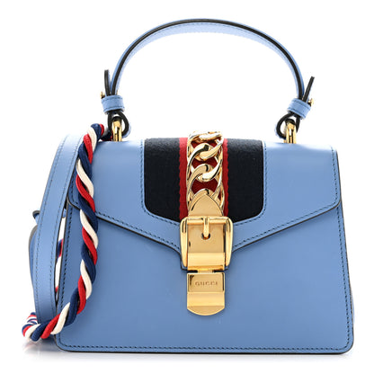 Gucci Vitello Fontanella Web Mini Sylvie Top Handle Bag Clear Sky Blue 1 of 14