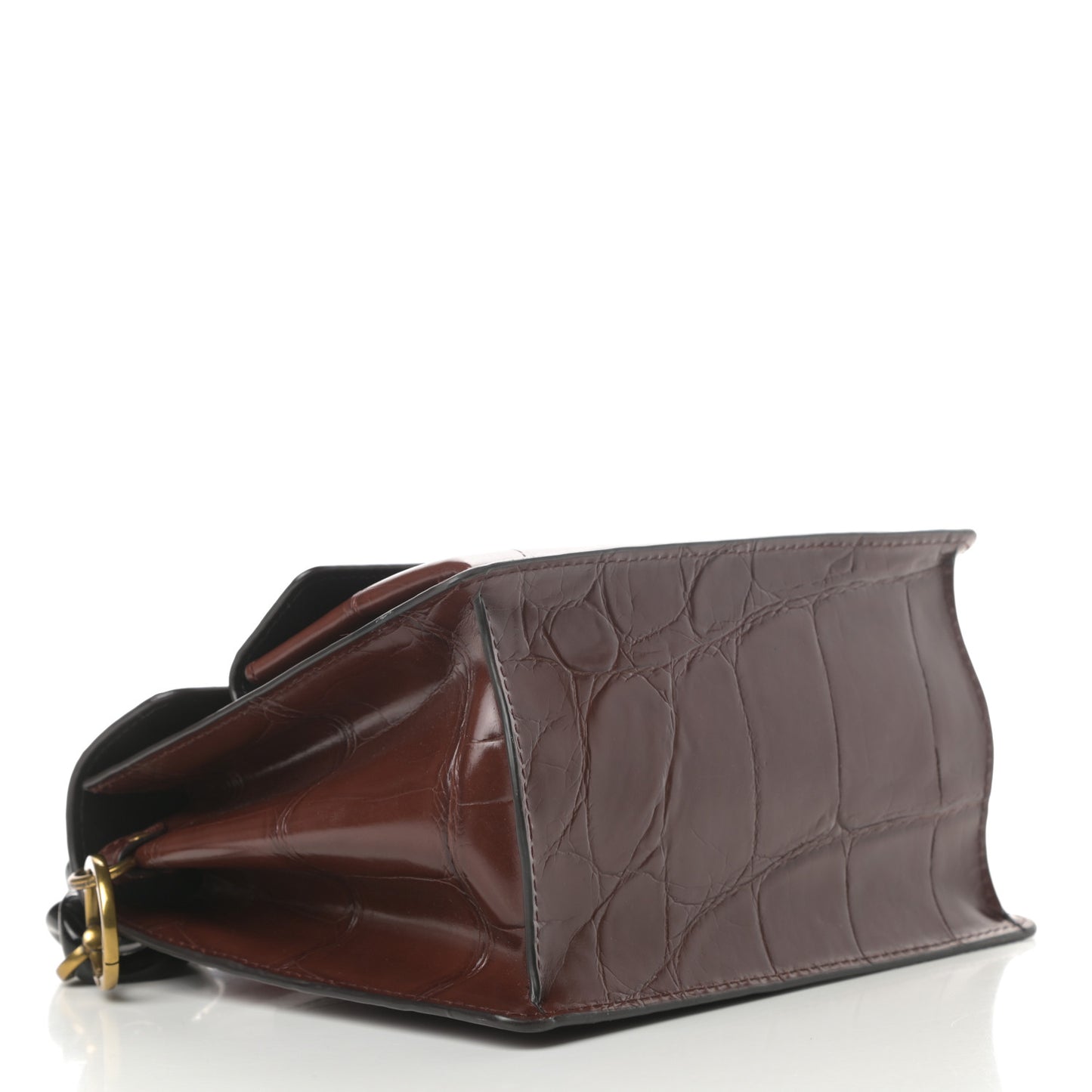Calfskin Crocodile Embossed Uptown Shoulder Bag Brown