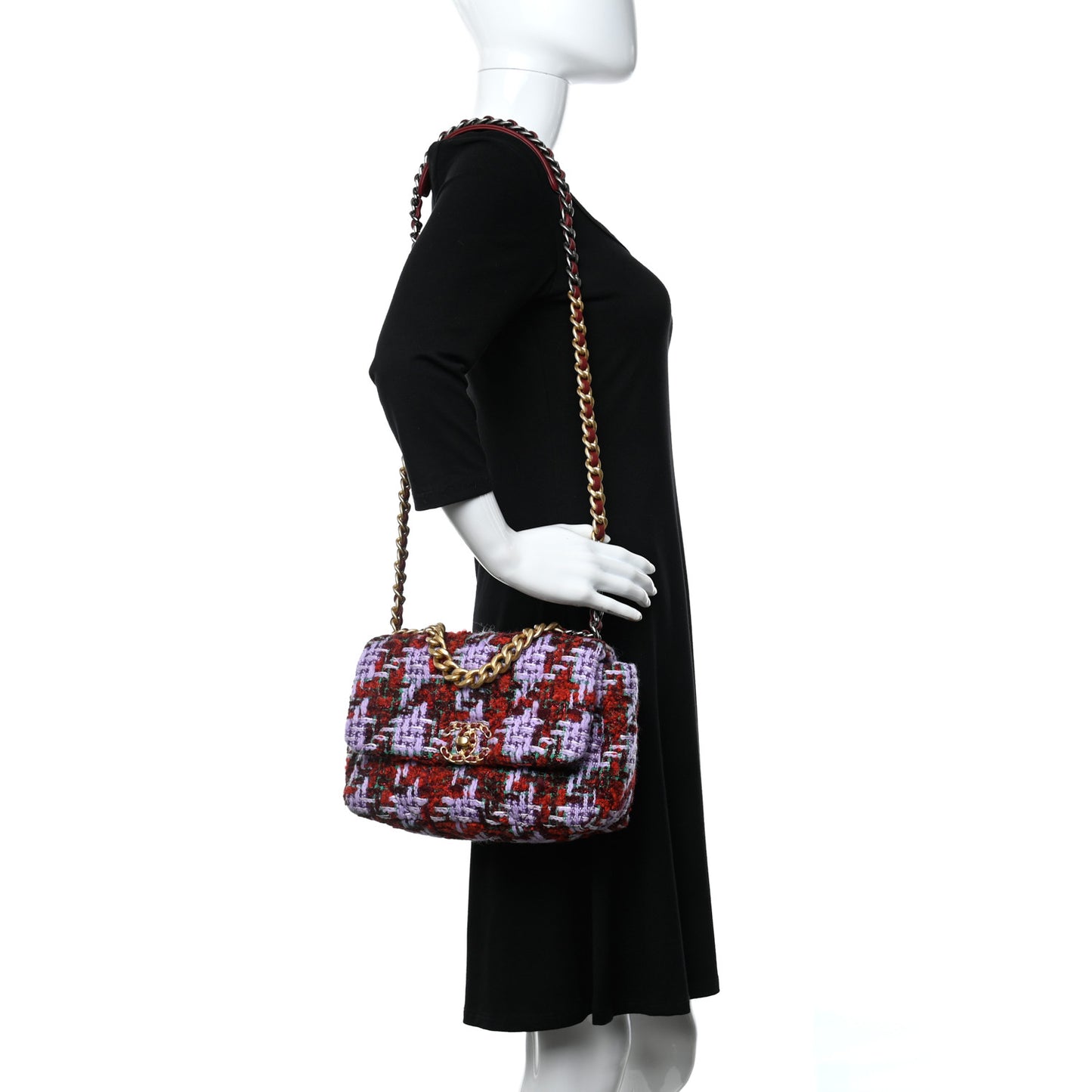 Tweed Quilted Medium Chanel 19 Flap Red Purple Green