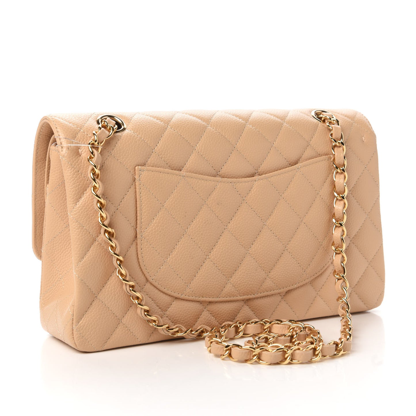 Caviar Quilted Medium Double Flap Beige Clair