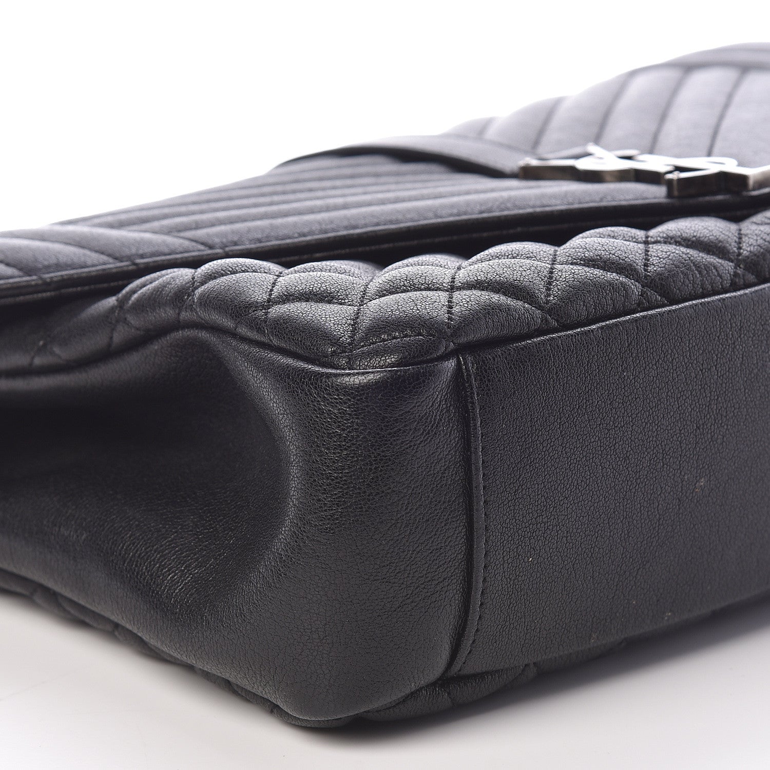 Saint Laurent Calfskin Mixed Matelasse Triquilt Large Monogram Satchel Black 9 of 10
