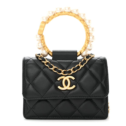 Chanel Lambskin Quilted Pearl Crown Clutch With Chain Black 1 of 12