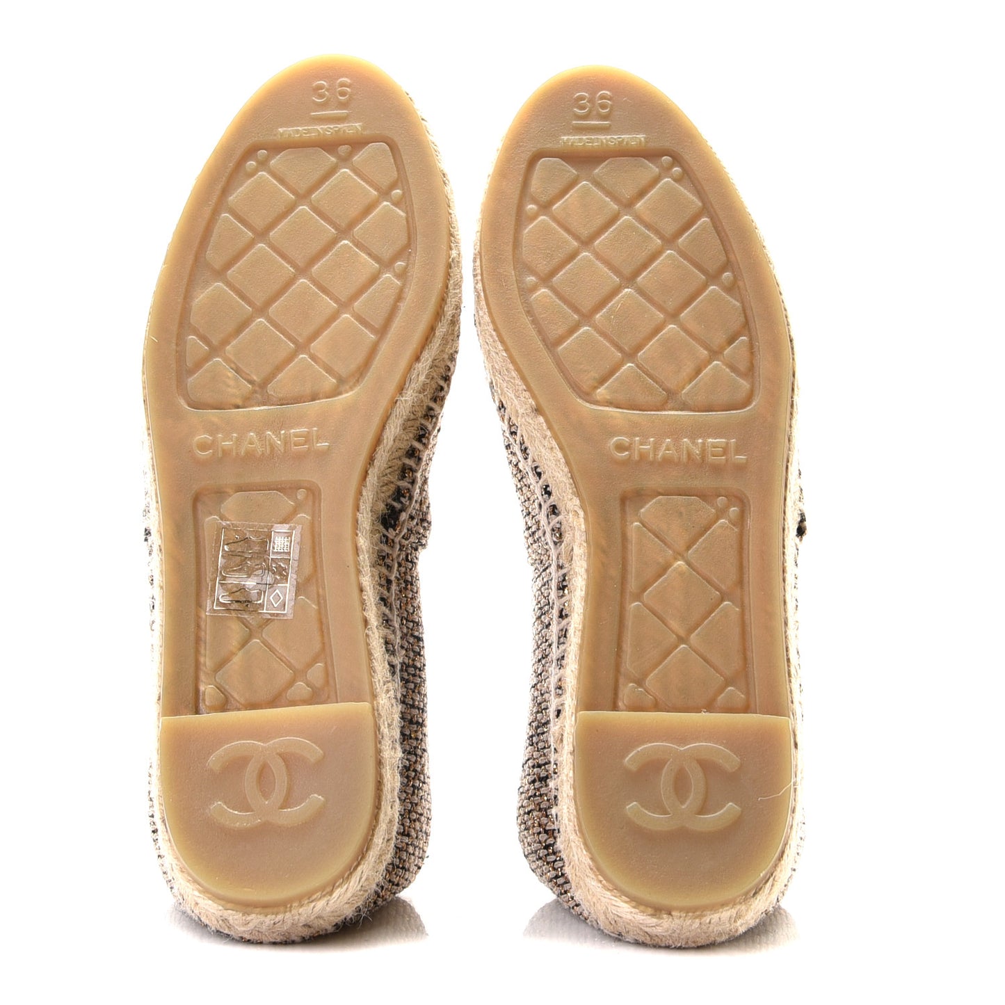 Tweed Grosgrain CC Espadrilles 36 Gold Beige Black