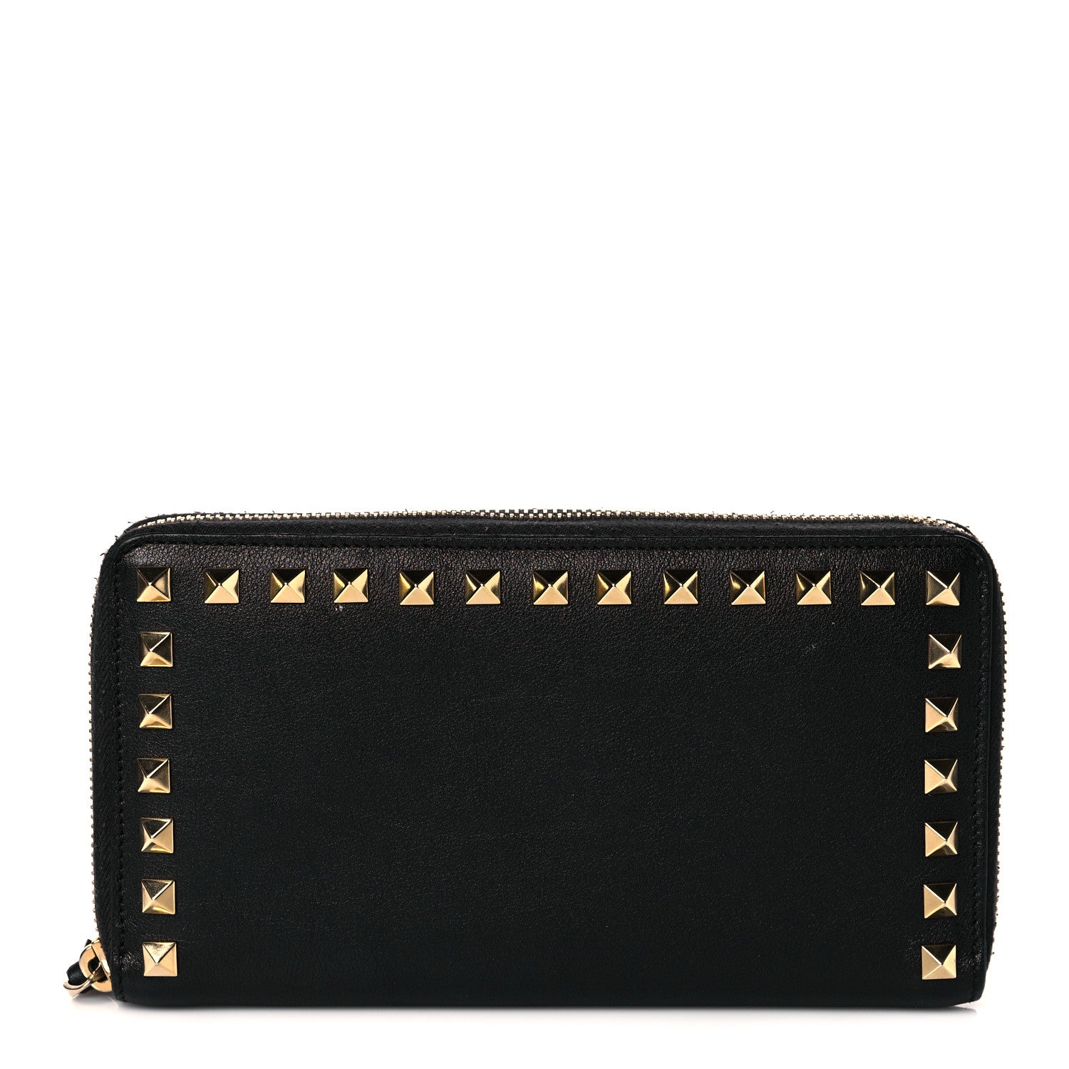 Valentino Garavani Calfskin Rockstud Zip Around Wallet Black 1 of 13
