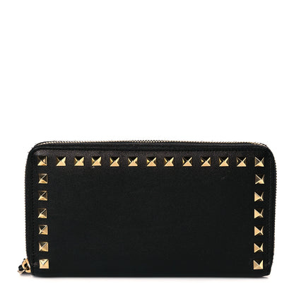 Valentino Garavani Calfskin Rockstud Zip Around Wallet Black 1 of 13