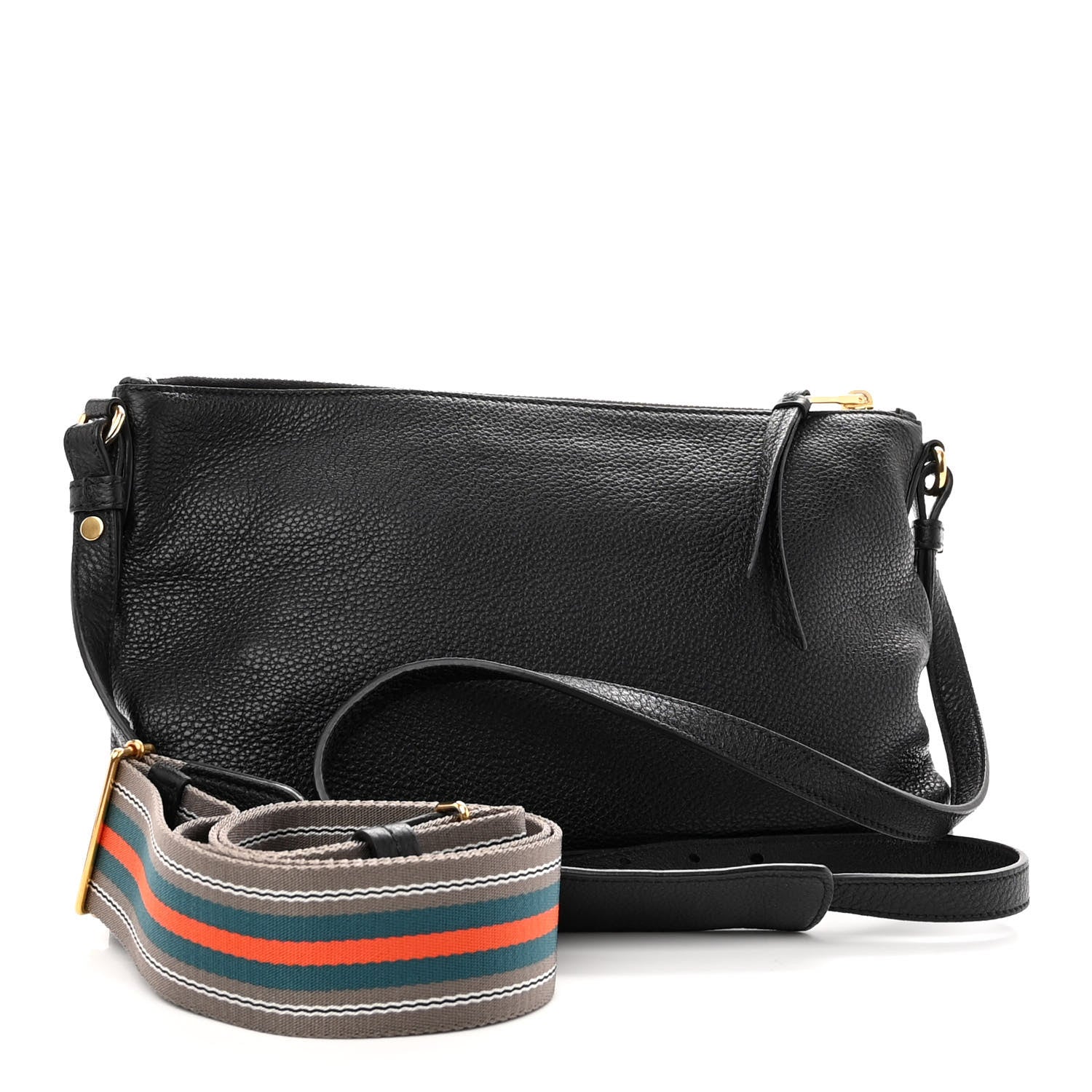 Prada Vitello Daino Zippered Shoulder Bag Black 3 of 9