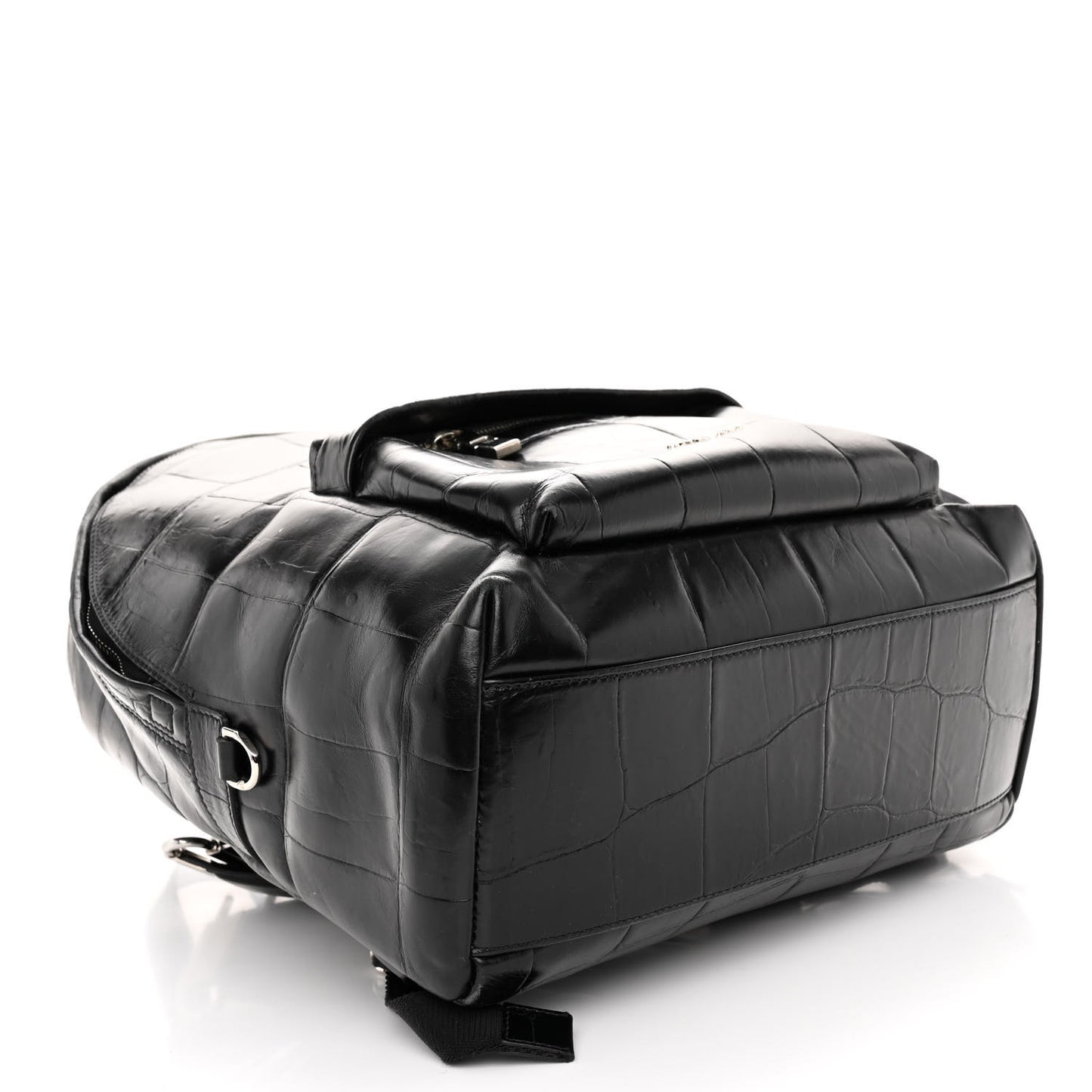 Calfskin Crocodile Embossed Double U Backpack Black