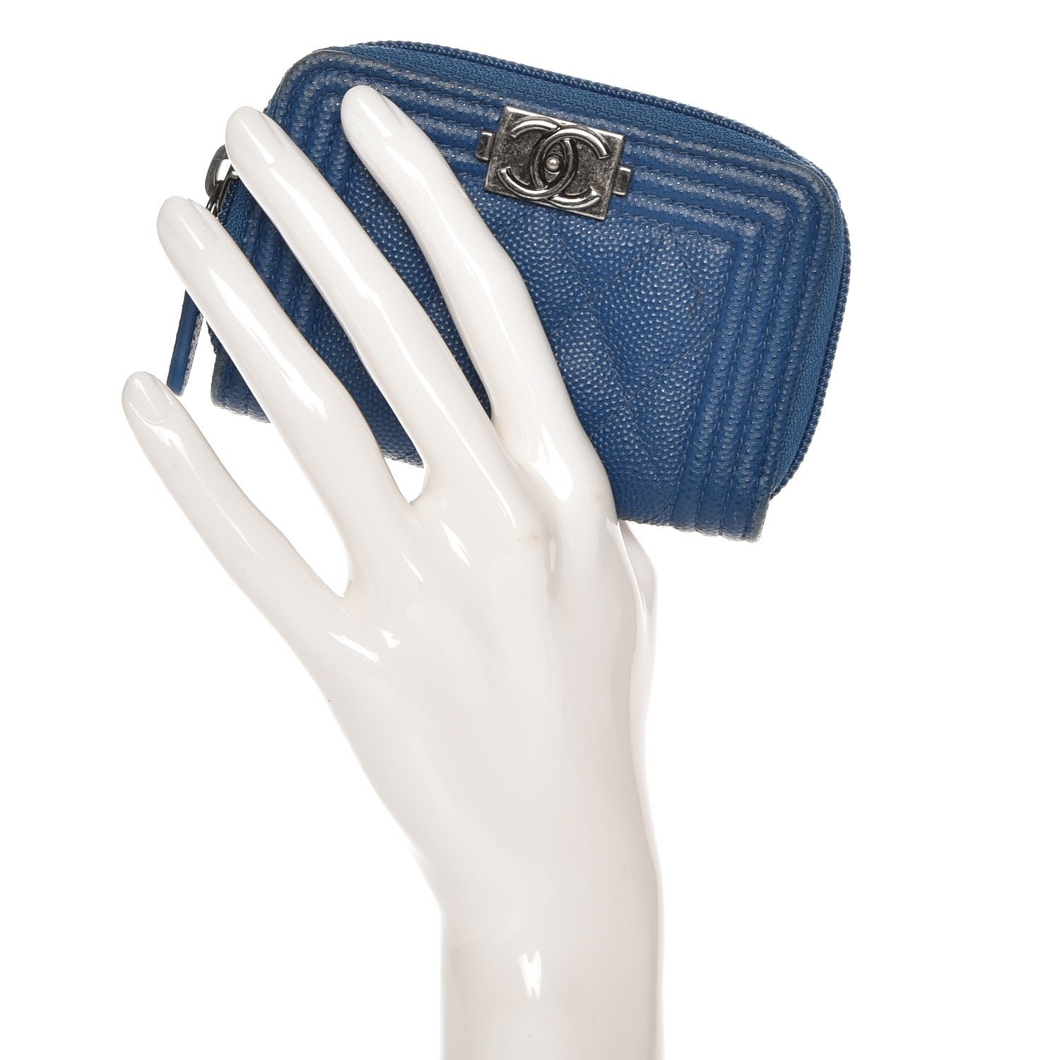 Chanel Caviar Quilted Boy Zip Around Coin Purse Wallet Blue 2 of 12