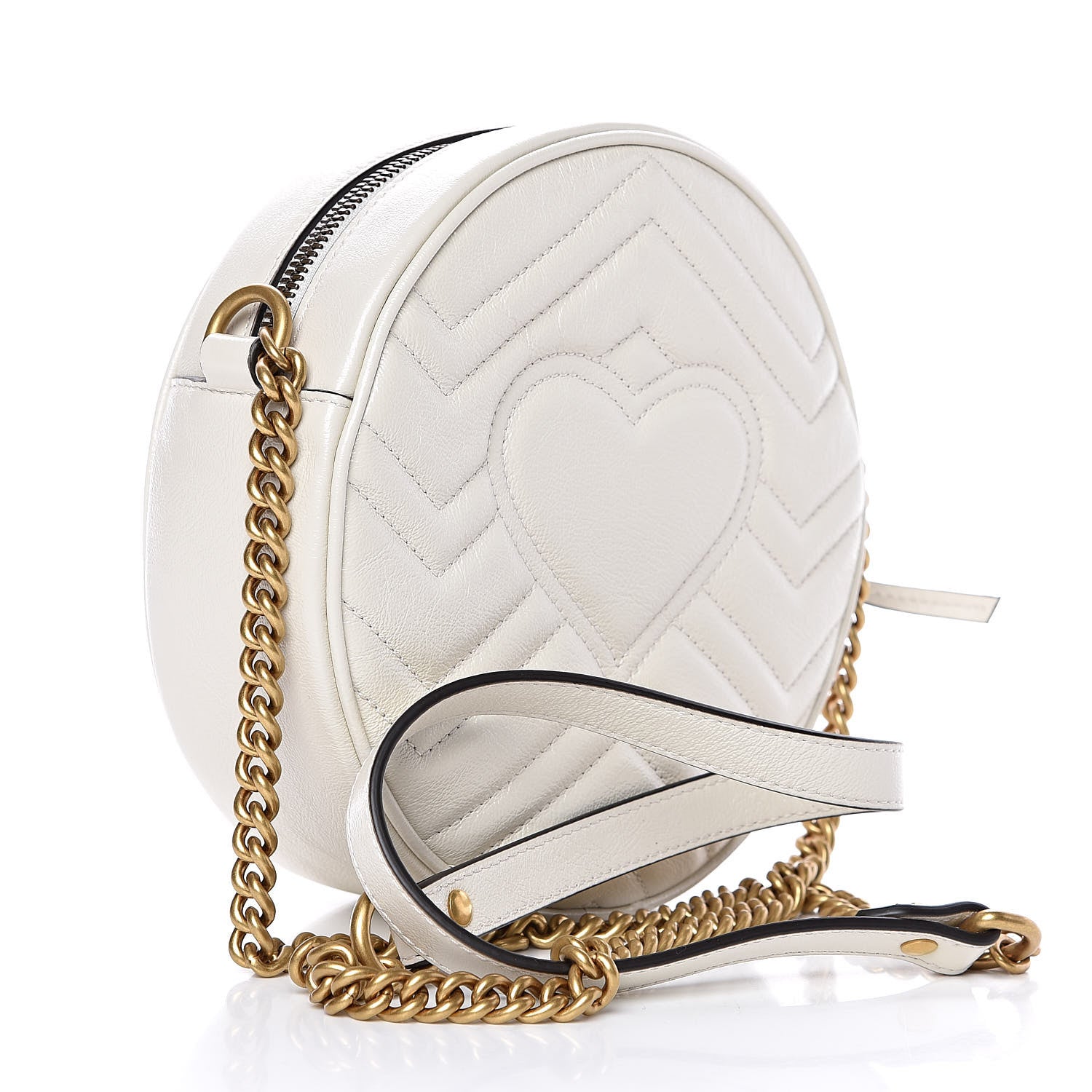 Gucci Calfskin Matelasse Mini GG Marmont Round Shoulder Bag White 3 of 12