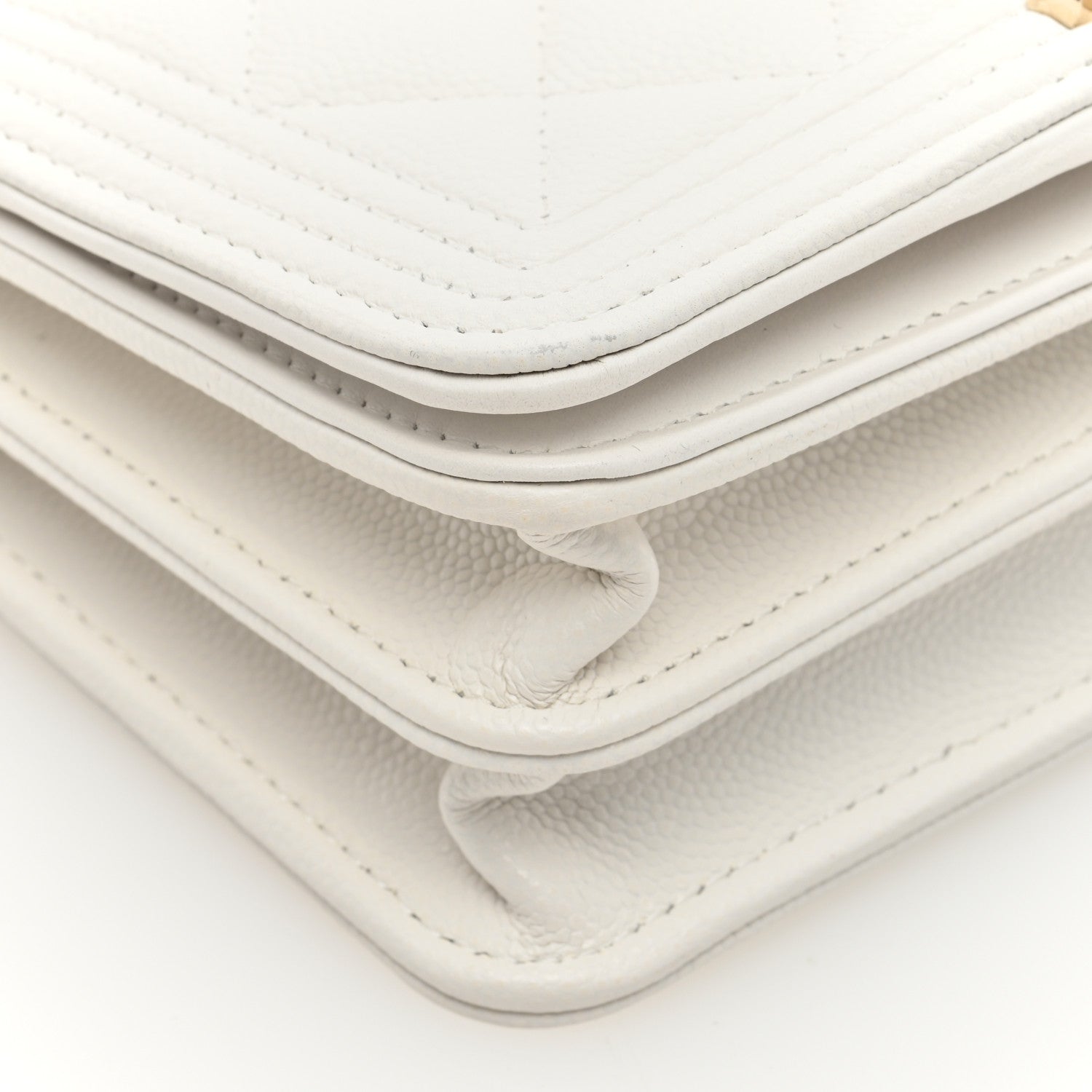 Chanel Caviar Quilted Mini Boy Wallet On Chain WOC White 9 of 10