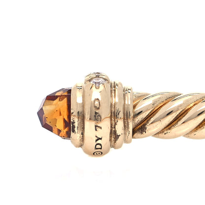 David Yurman 18K Yellow Gold Diamond Citrine 3mm Cablespira Bracelet 4 of 5