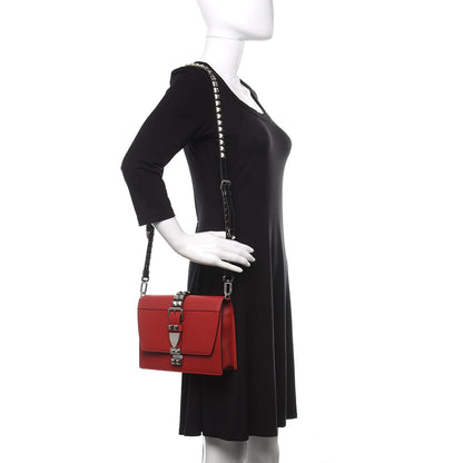 Prada Saffiano City Calfskin Studded Large Elektra Shoulder Bag Fuoco Black 2 of 9