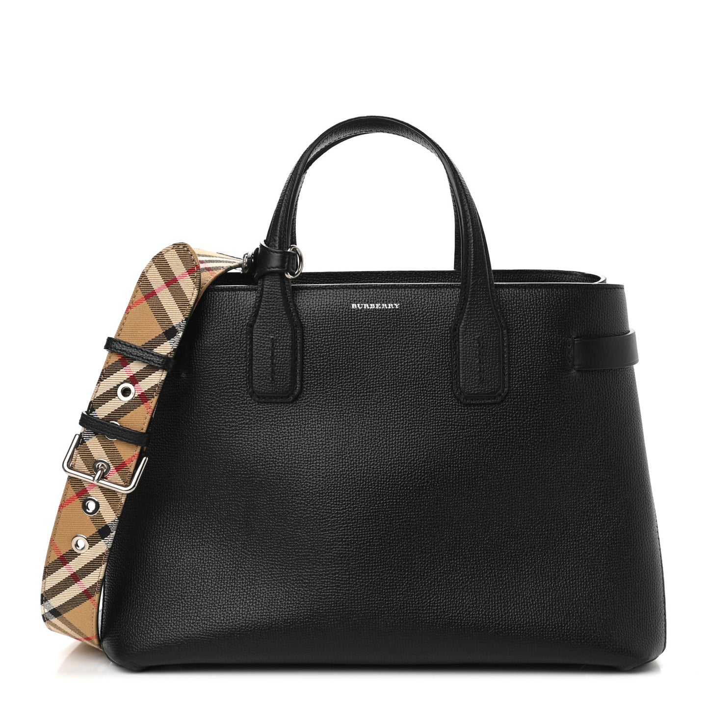 Derby Calfskin House Check Medium Banner Tote Black