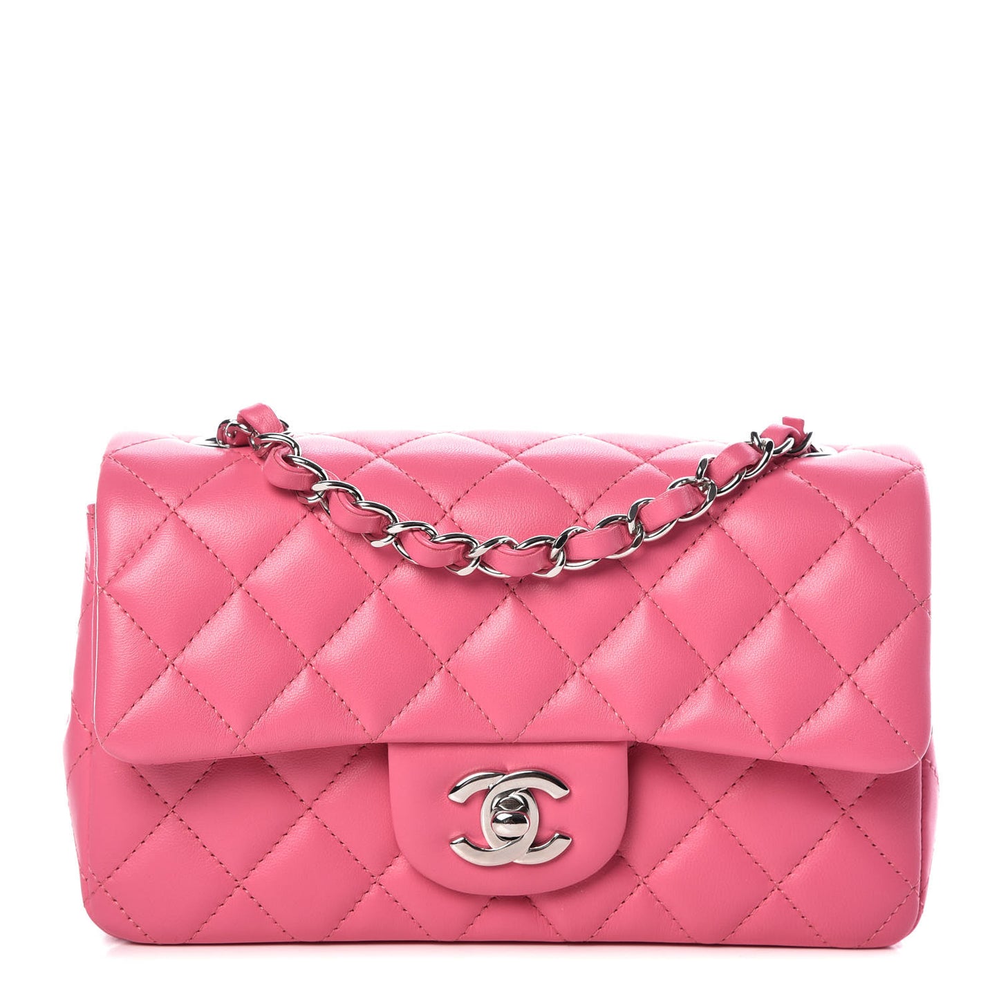 Lambskin Quilted Mini Rectangular Flap Dark Pink