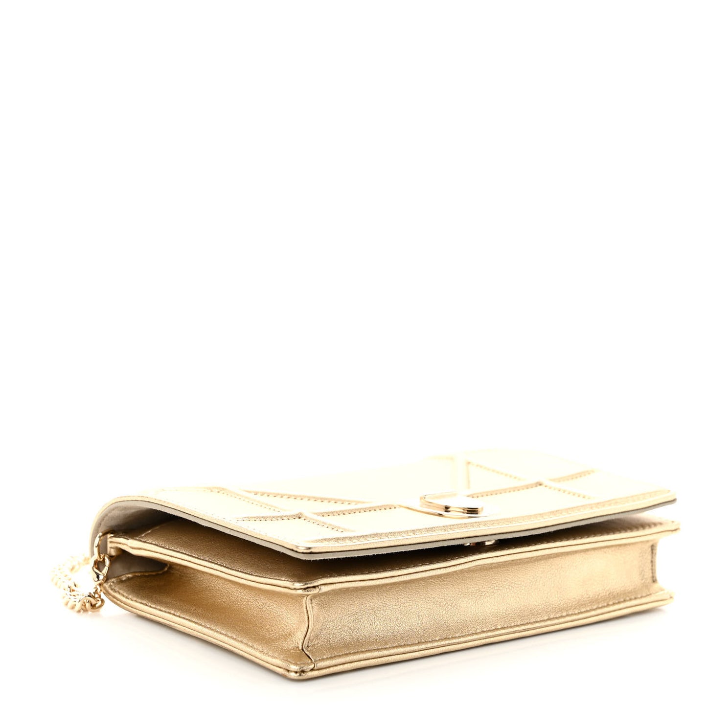 Metallic Calfskin Diorama Wallet on Chain Pouch Light Gold