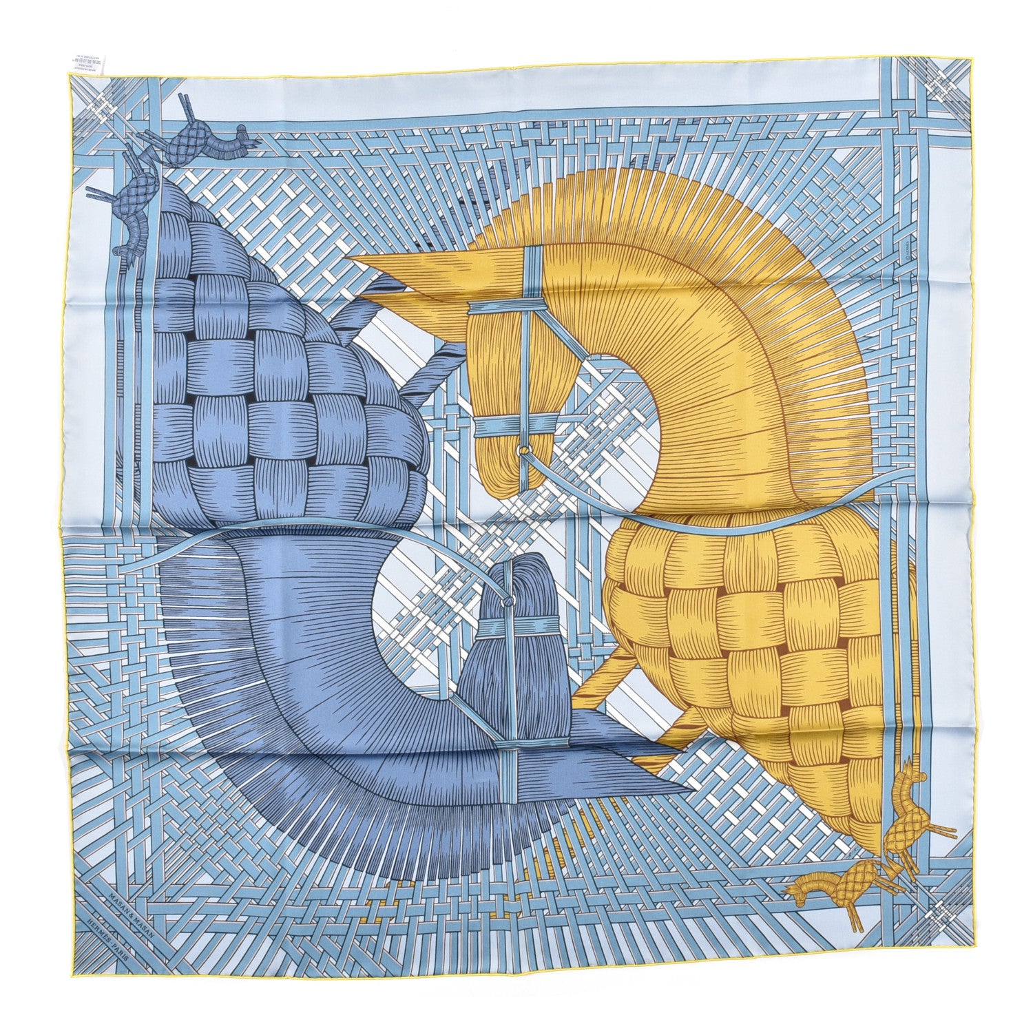 Hermes Silk Masan & Masan Scarf 90 Bleu Ciel Mordore 1 of 5