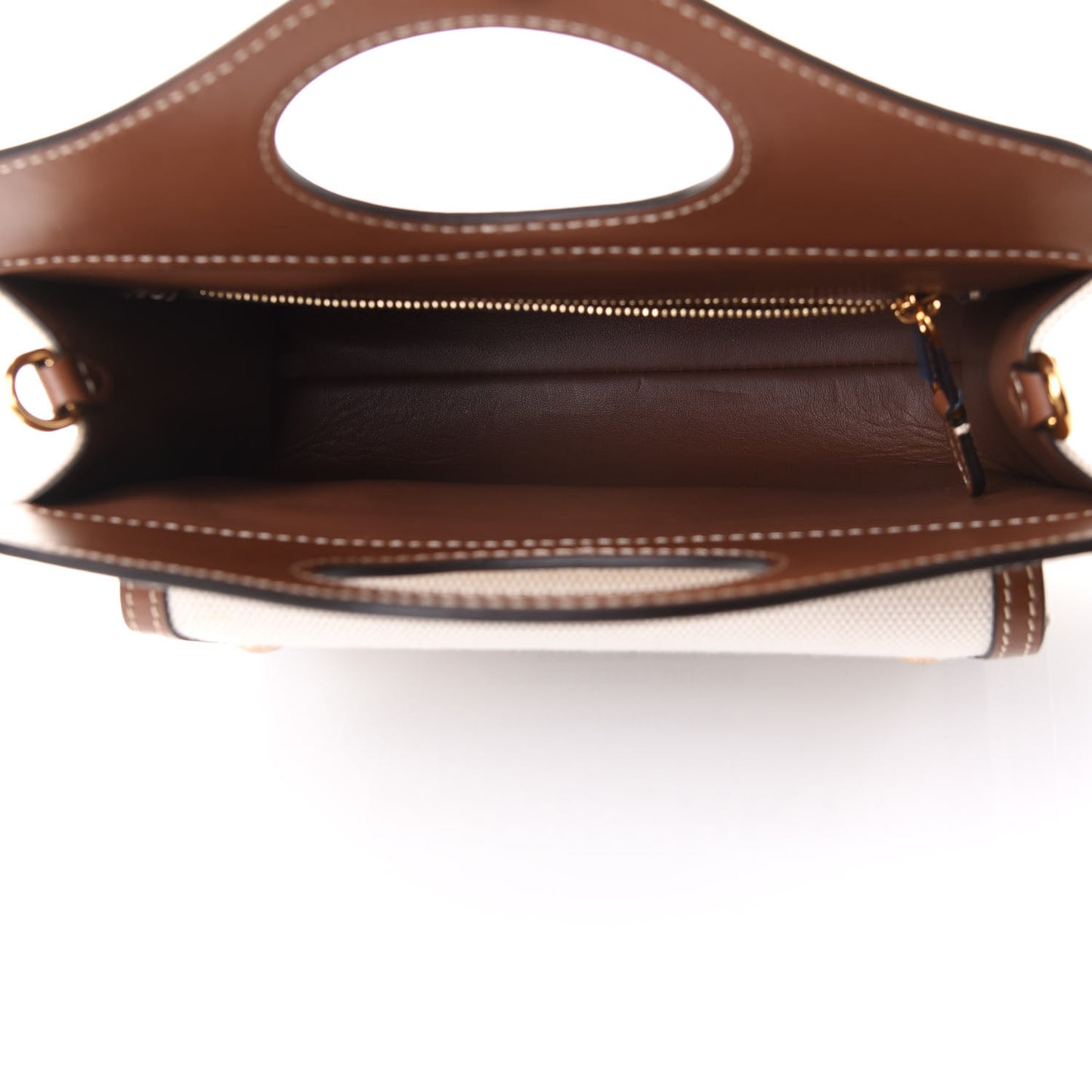 Canvas Smooth Calfskin Two Tone Mini Pocket Bag Natural Malt Brown