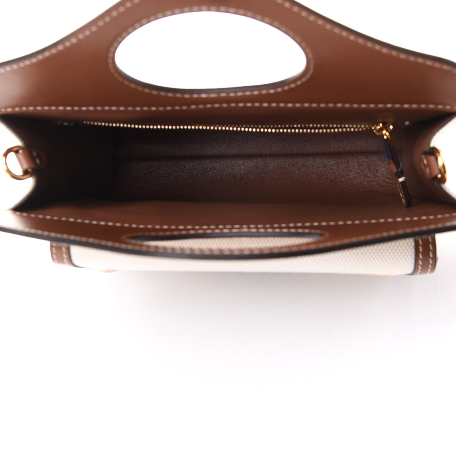 Burberry Canvas Smooth Calfskin Two Tone Mini Pocket Bag Natural Malt Brown 5 of 10