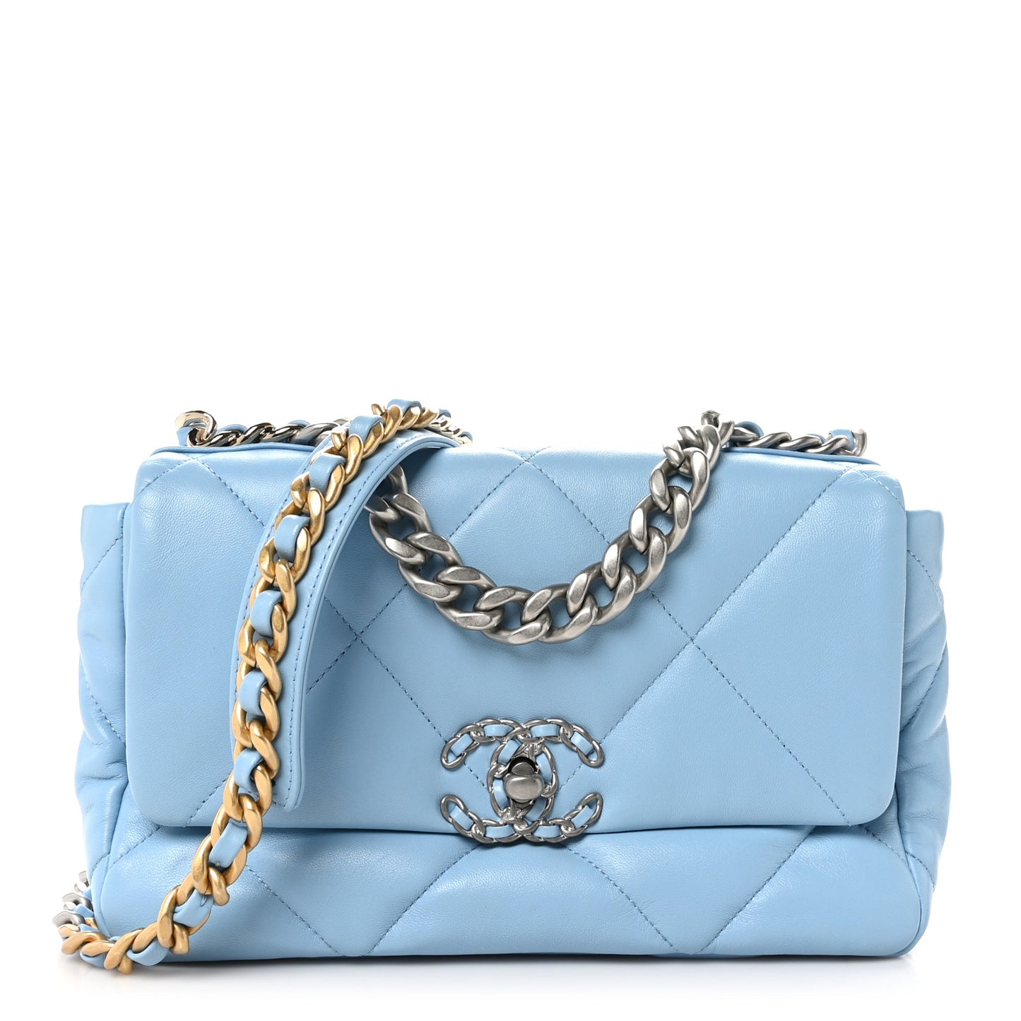 Lambskin Quilted Large Chanel 19 Flap Light Blue