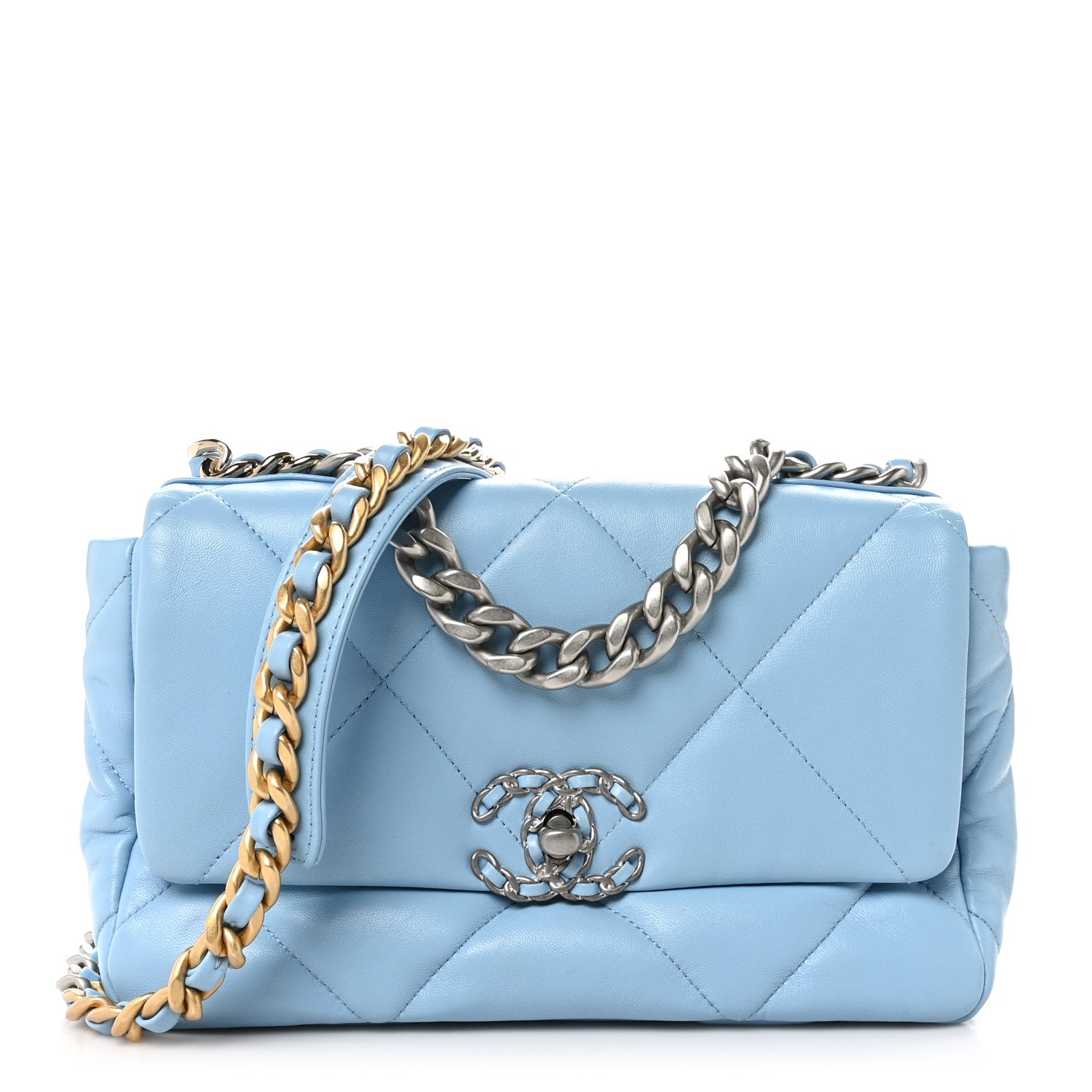 Chanel Lambskin Quilted Large Chanel 19 Flap Light Blue 1 of 11