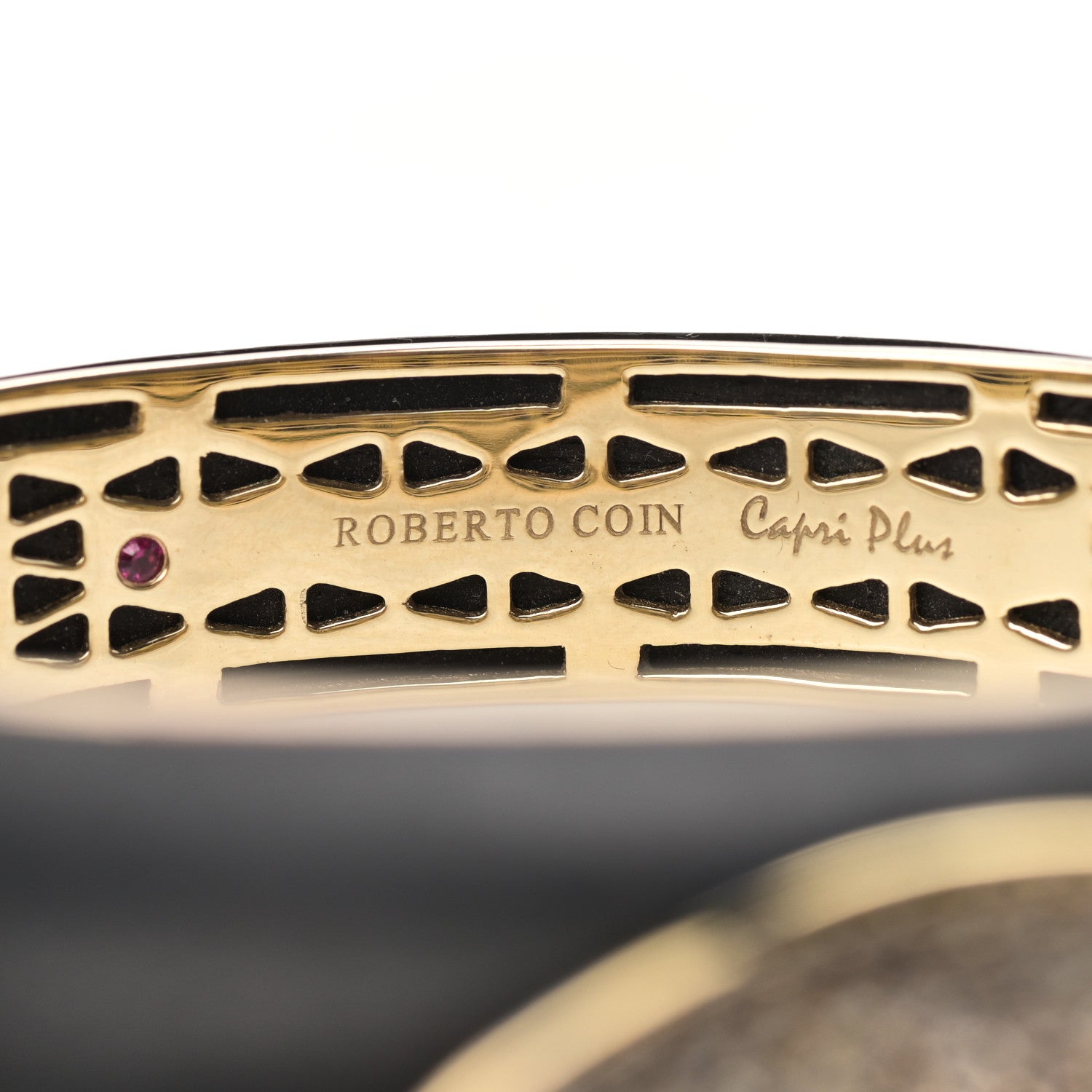 Roberto Coin Sterling Silver 18K Yellow Gold Diamond Ebony Capri Plus Bangle Bracelet 3 of 5