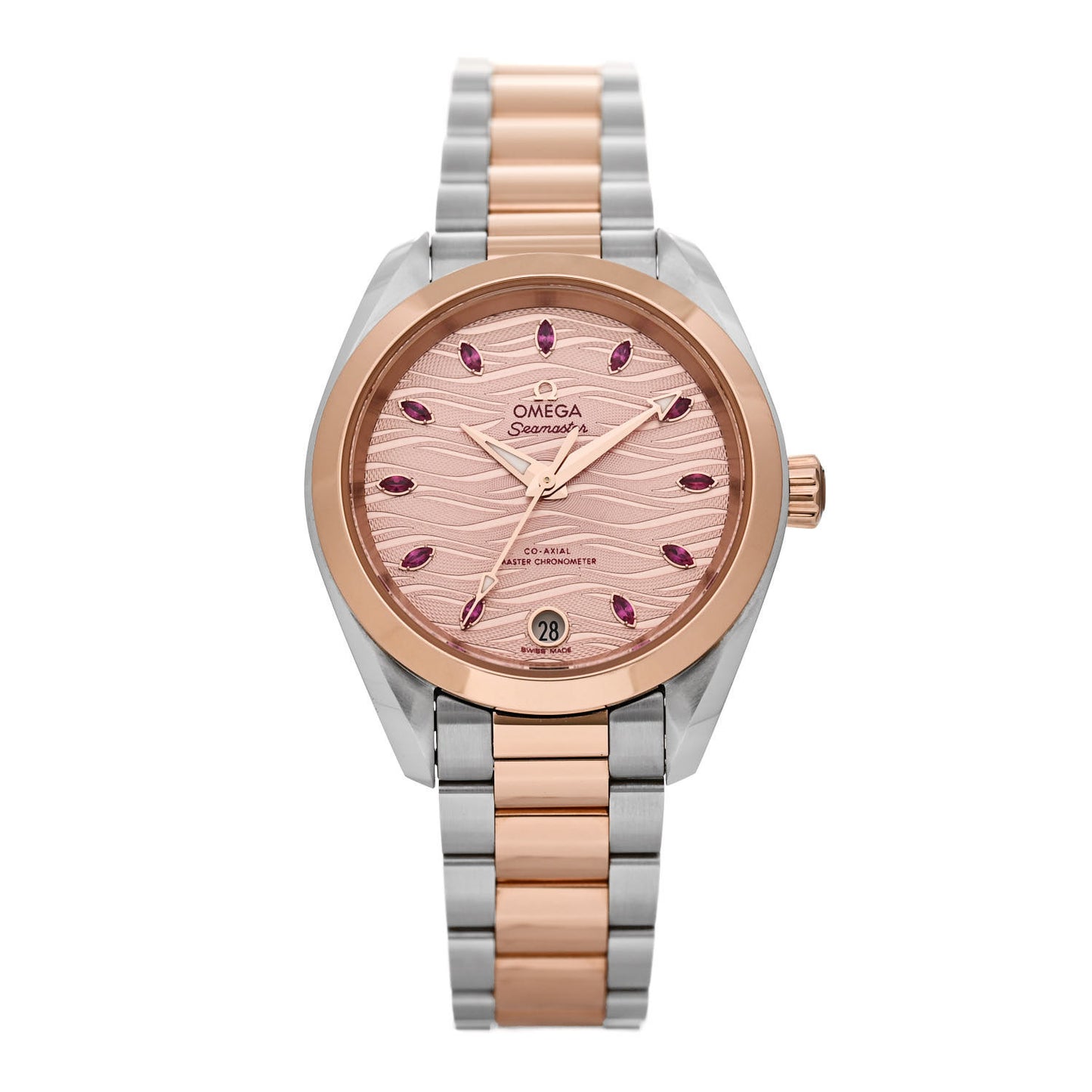 Stainless Steel 18K Sedna Gold Ruby 34mm Seamaster Aqua Terra Co-Axial Automatic Watch Pink 220.20.34.20.60.001