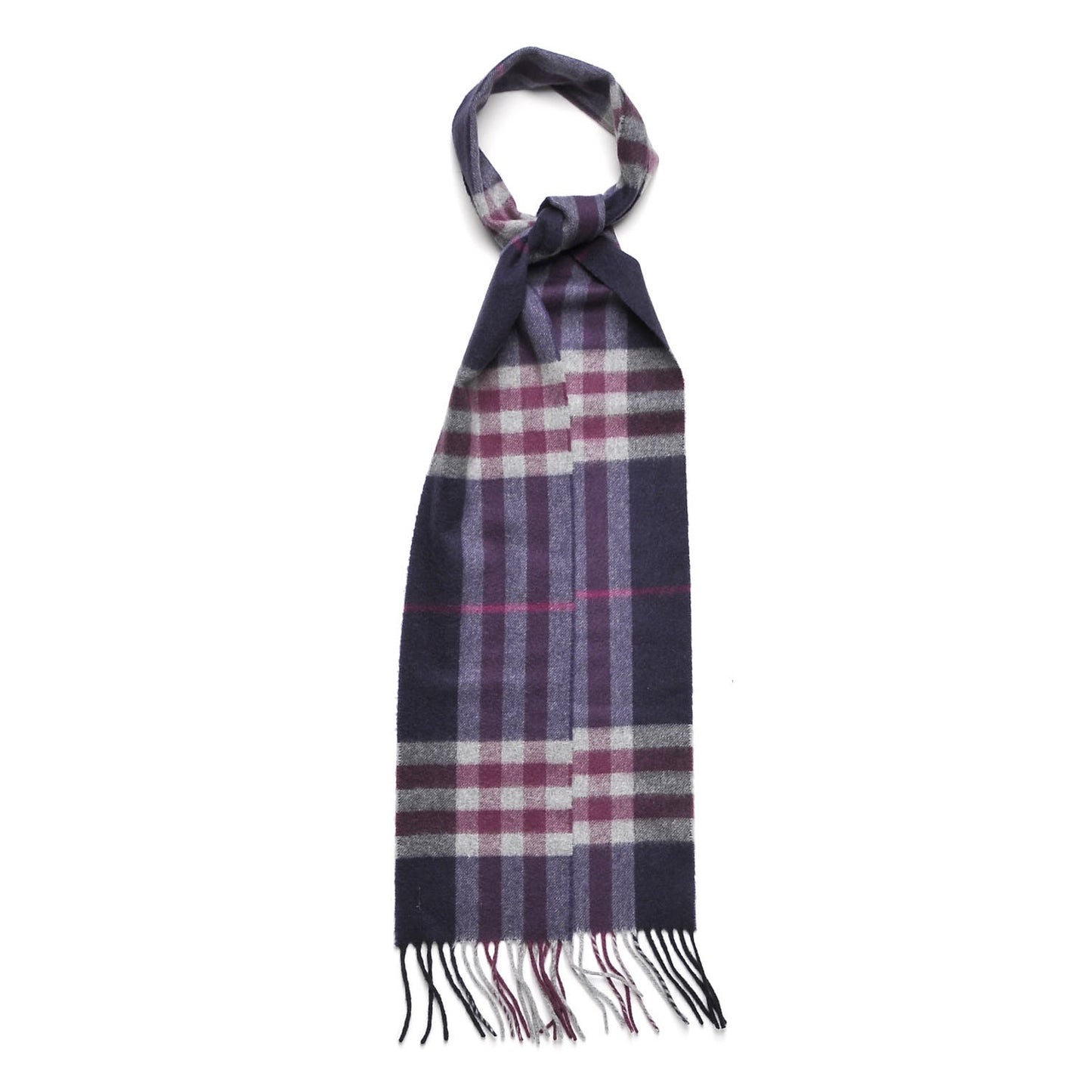 Cashmere Giant Check Fringe Scarf Purple