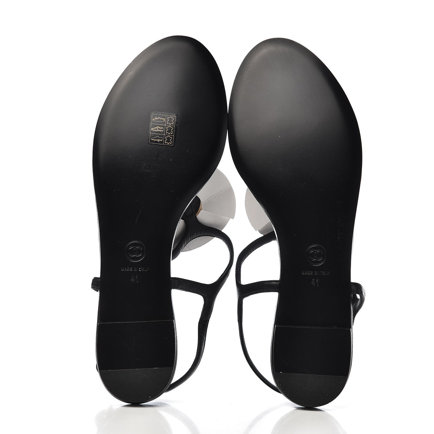 Lambskin Camellia Thong Sandals 41 Black White