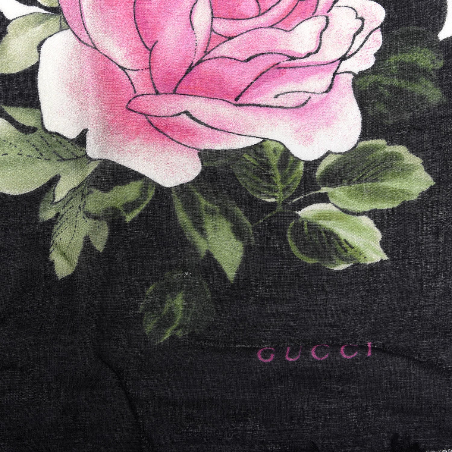 Gucci Silk Cashmere Hydrangea Square Scarf Black 2 of 5