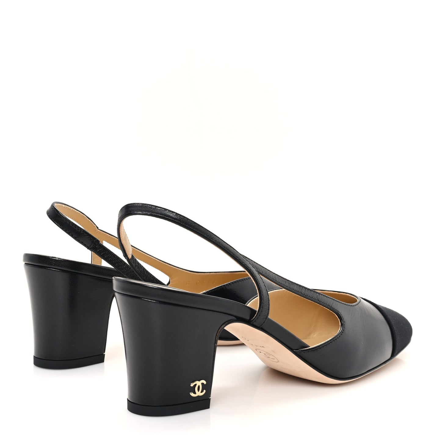 Goatskin Grosgrain Cap Toe CC Slingback Pumps 37 Black