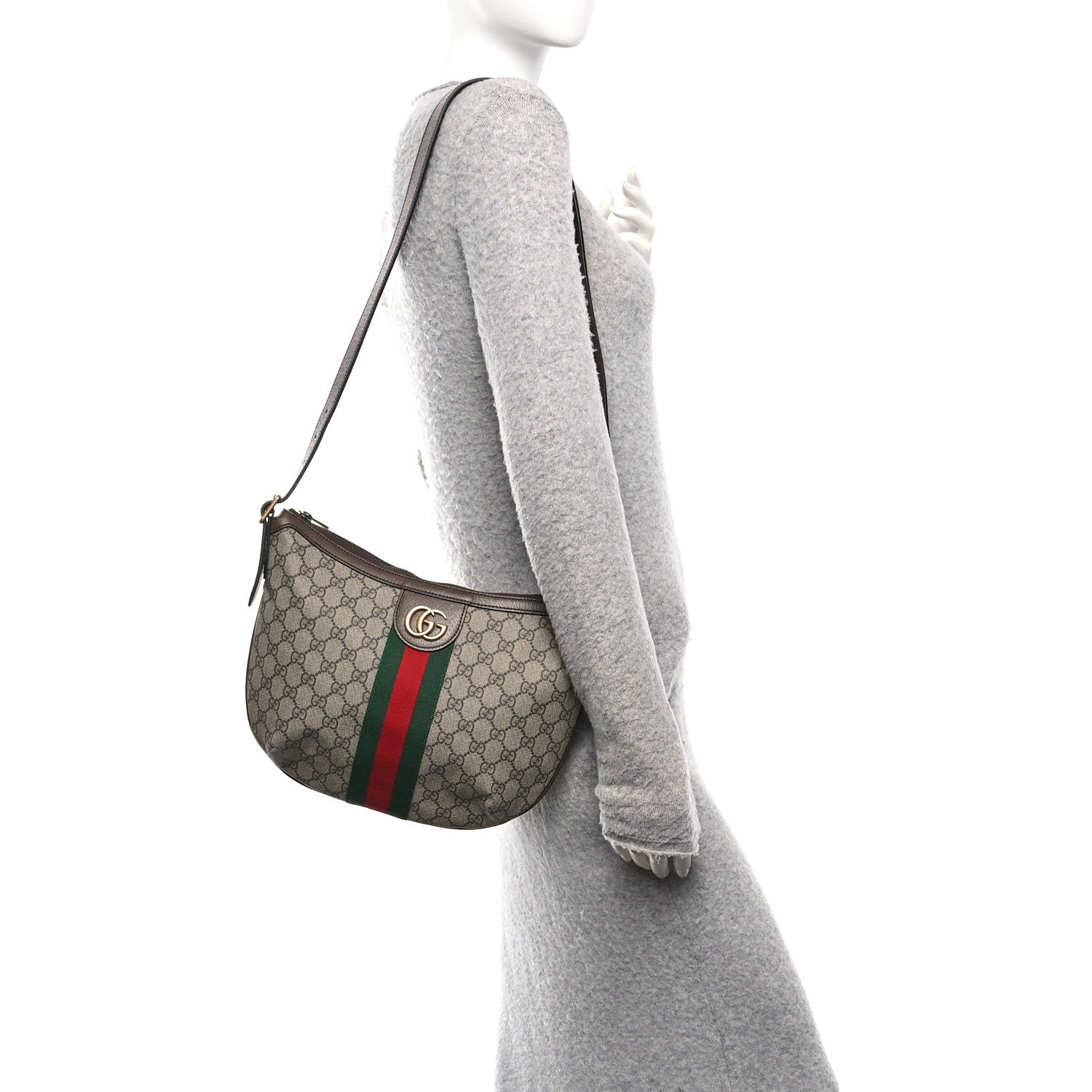 Gucci GG Supreme Monogram Web Small Ophidia Half Moon Hobo Brown