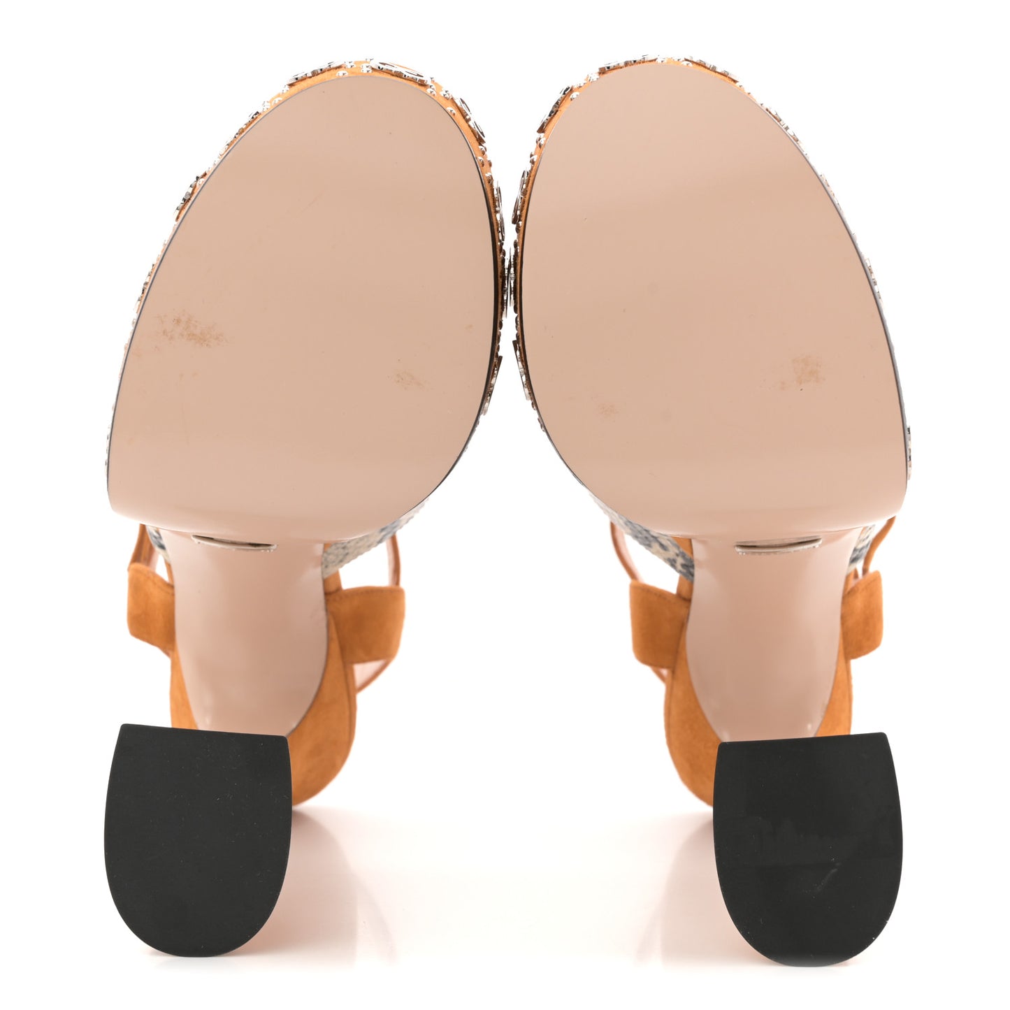 Malaga Kid Suede Snakeskin Interlocking G Studs 155mm Platform Sandals 37 Beige Cognac