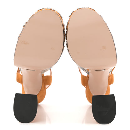 Gucci Malaga Kid Suede Snakeskin Interlocking G Studs 155mm Platform Sandals 37 Beige Cognac 6 of 11