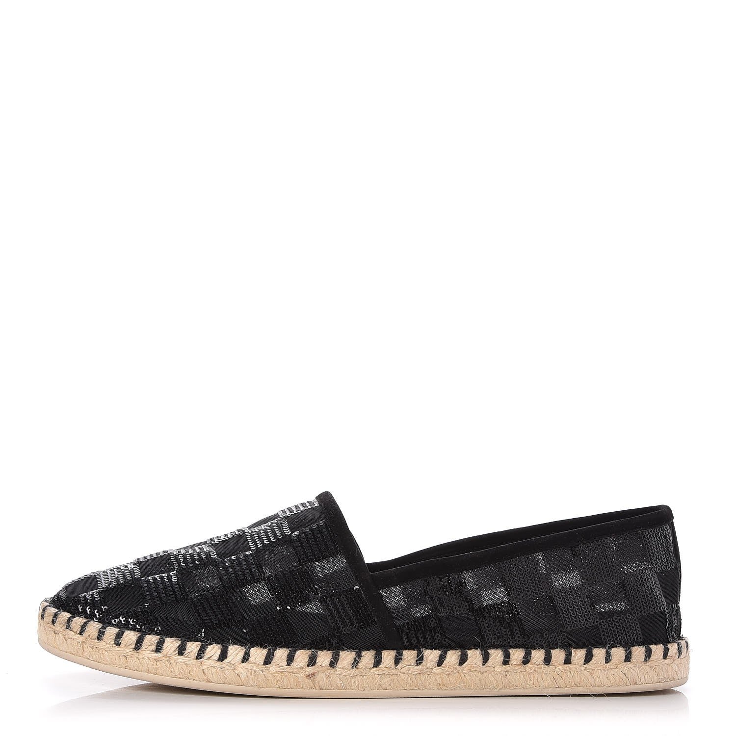 Louis Vuitton Mesh Sequin Sea Breeze Espadrille Flats 37.5 Black 1 of 8