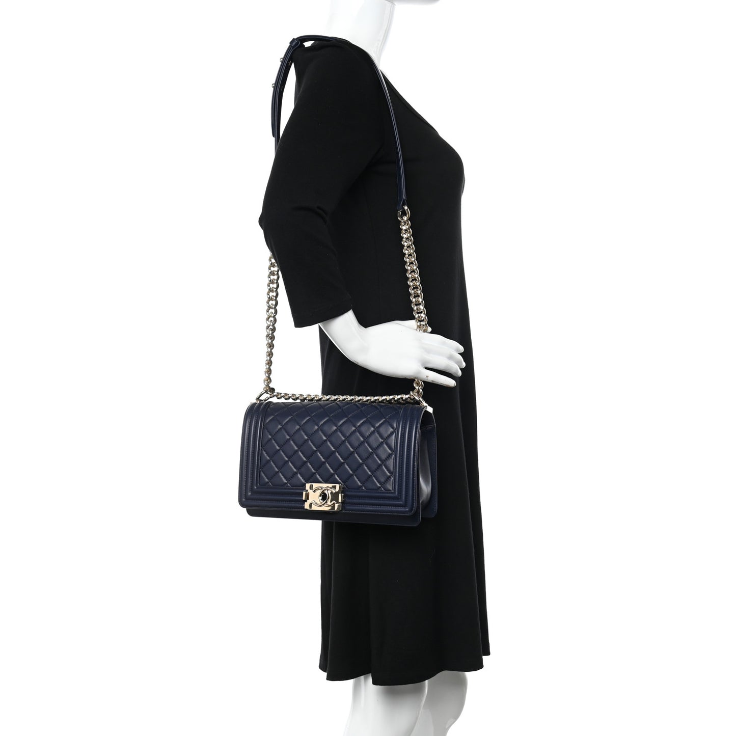 Lambskin Quilted Medium Boy Flap Dark Navy