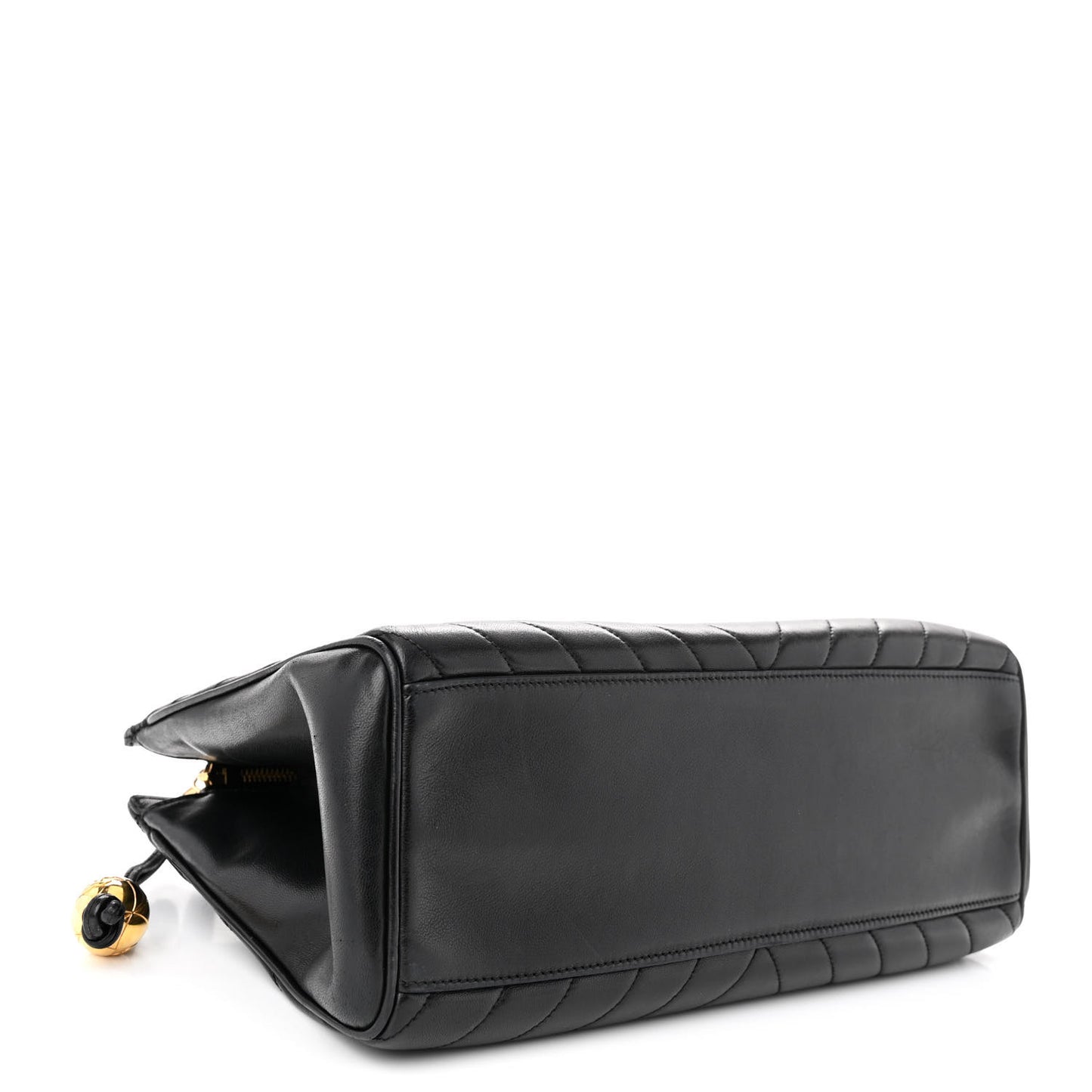 Lambskin Chevron Quilted Top Handle Bag Black