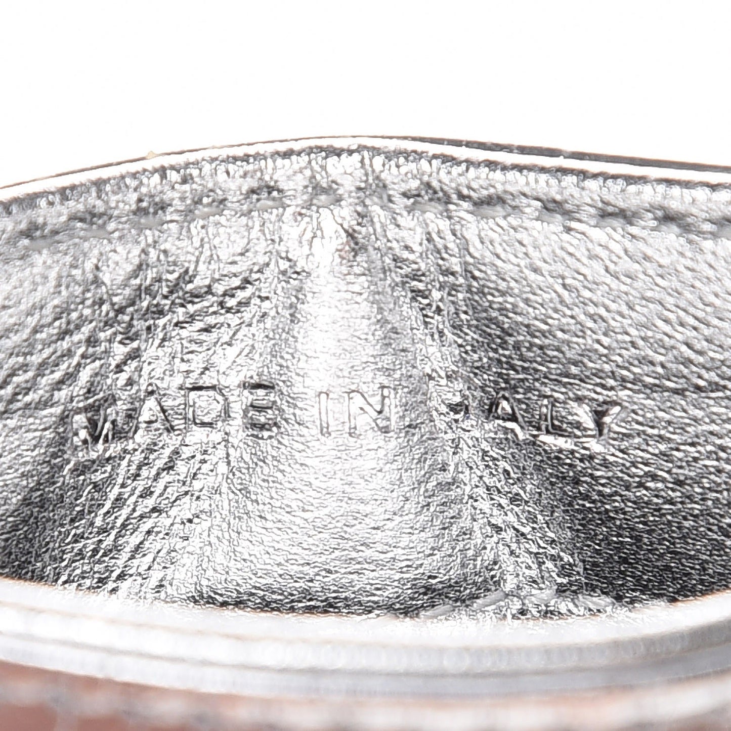 Patent Calfskin Lucky Symbols Card Holder Case Silver