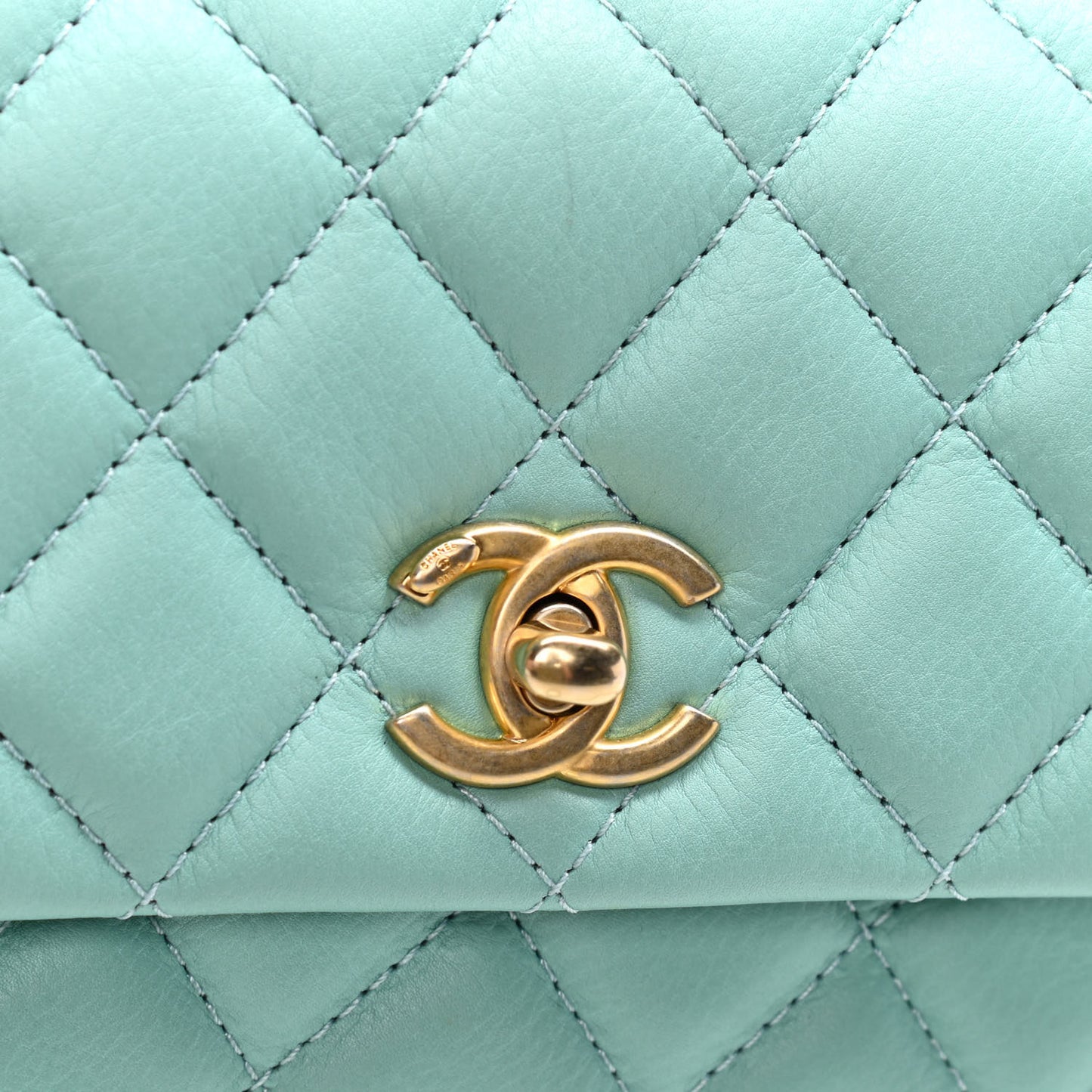 Calfskin Quilted Top Handle Flap Light Blue
