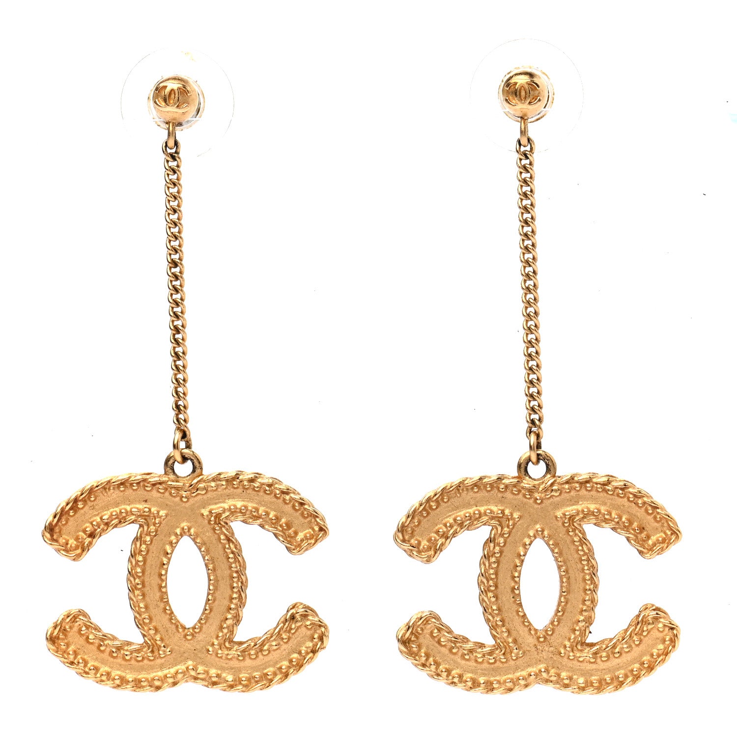 Chanel CC Drop Earrings Matte Gold 1 of 4