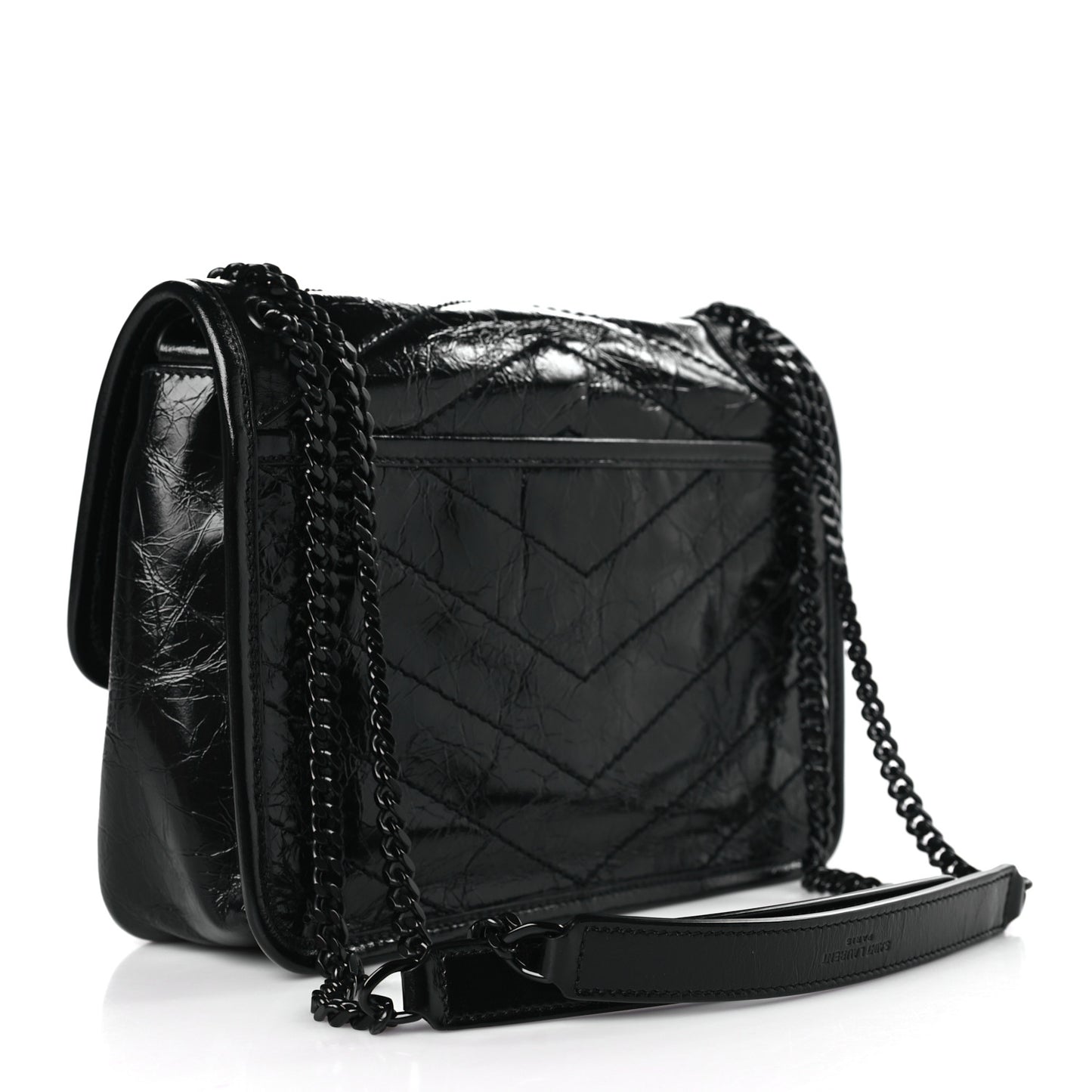 Crinkled Lambskin Matelasse Monogram Baby Niki Chain Satchel Black