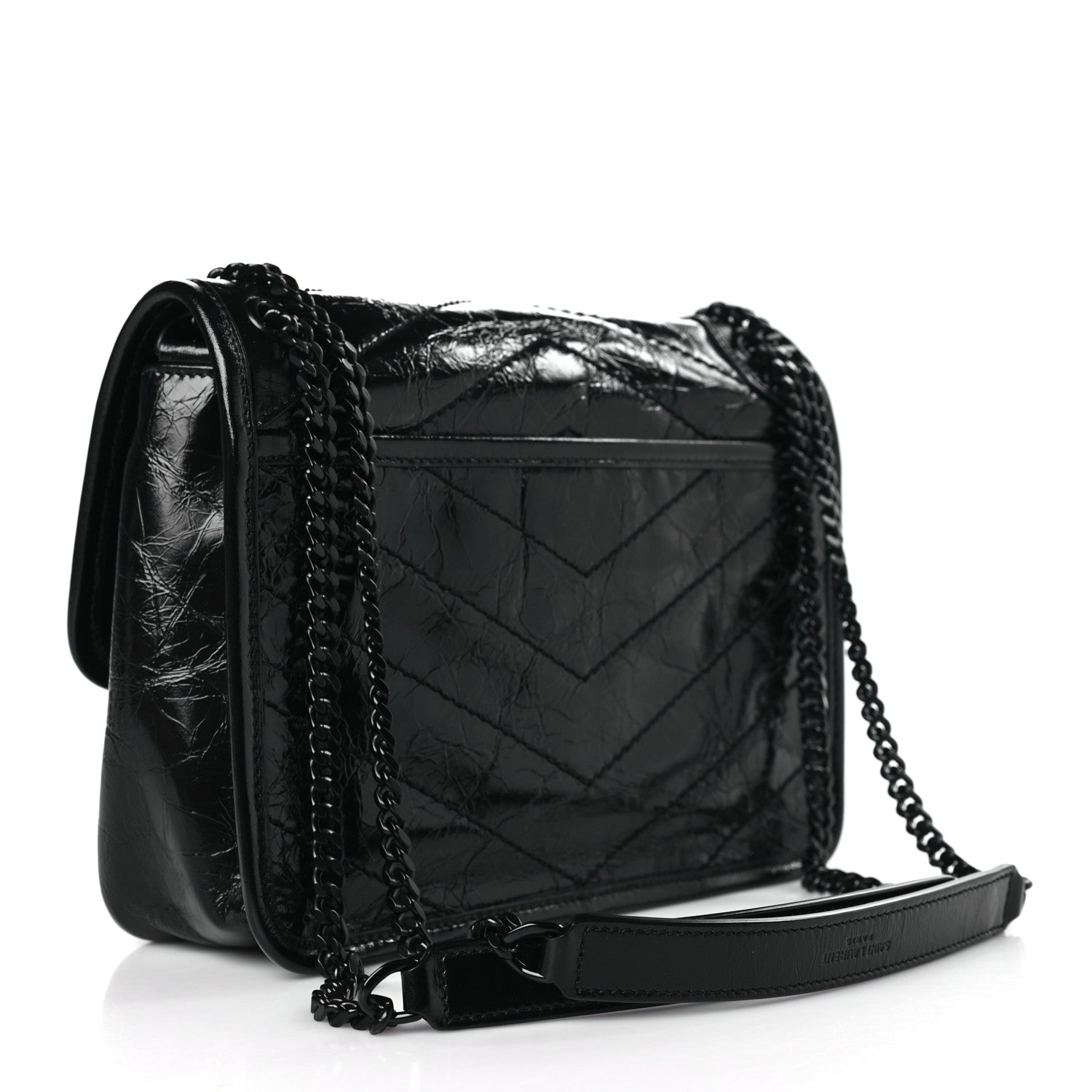 Saint Laurent Crinkled Lambskin Matelasse Monogram Baby Niki Chain Satchel Black 2 of 8