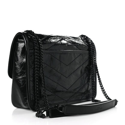 Saint Laurent Crinkled Lambskin Matelasse Monogram Baby Niki Chain Satchel Black 2 of 8
